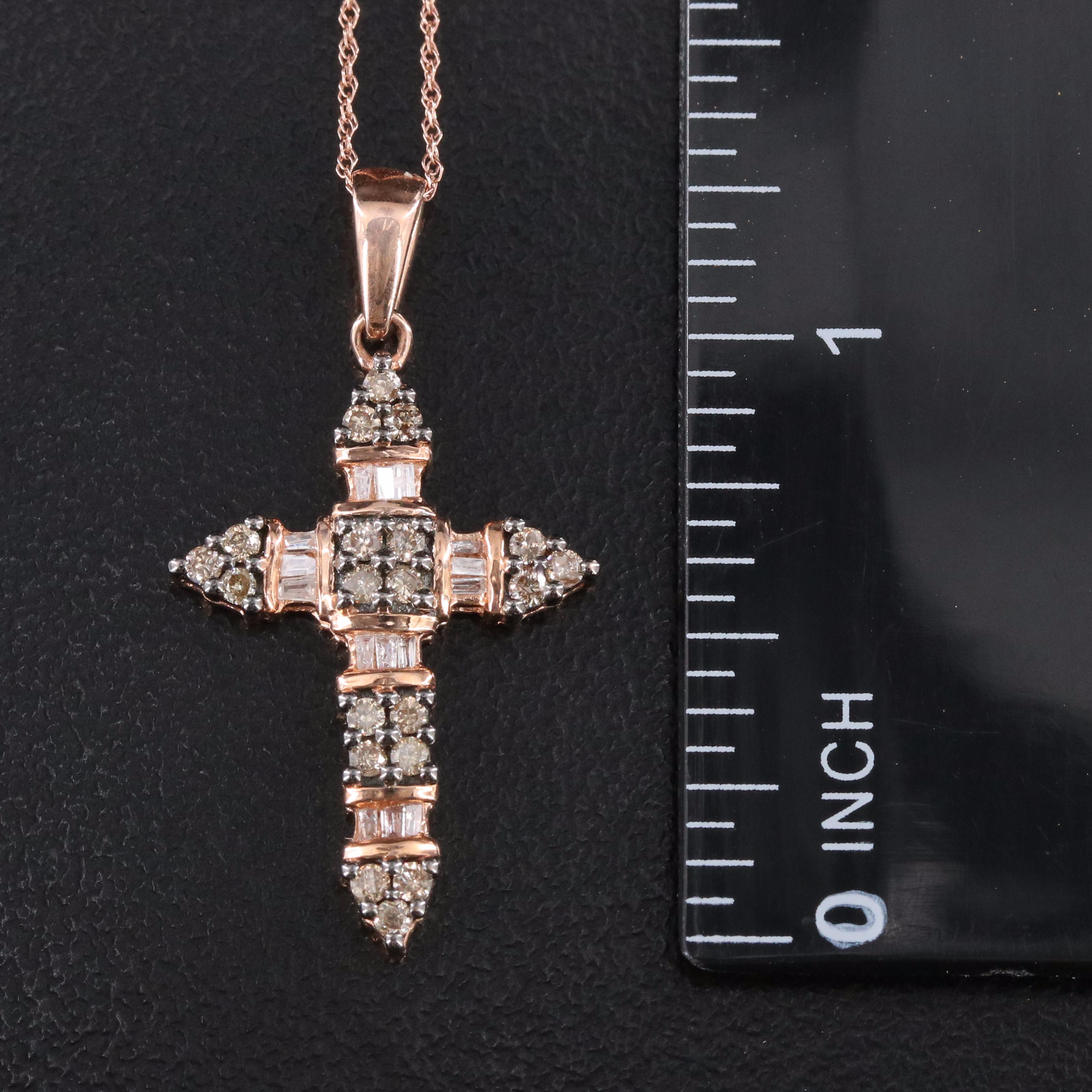 10K 0.47 CTW Diamond Rose Gold Cross Pendant Necklace