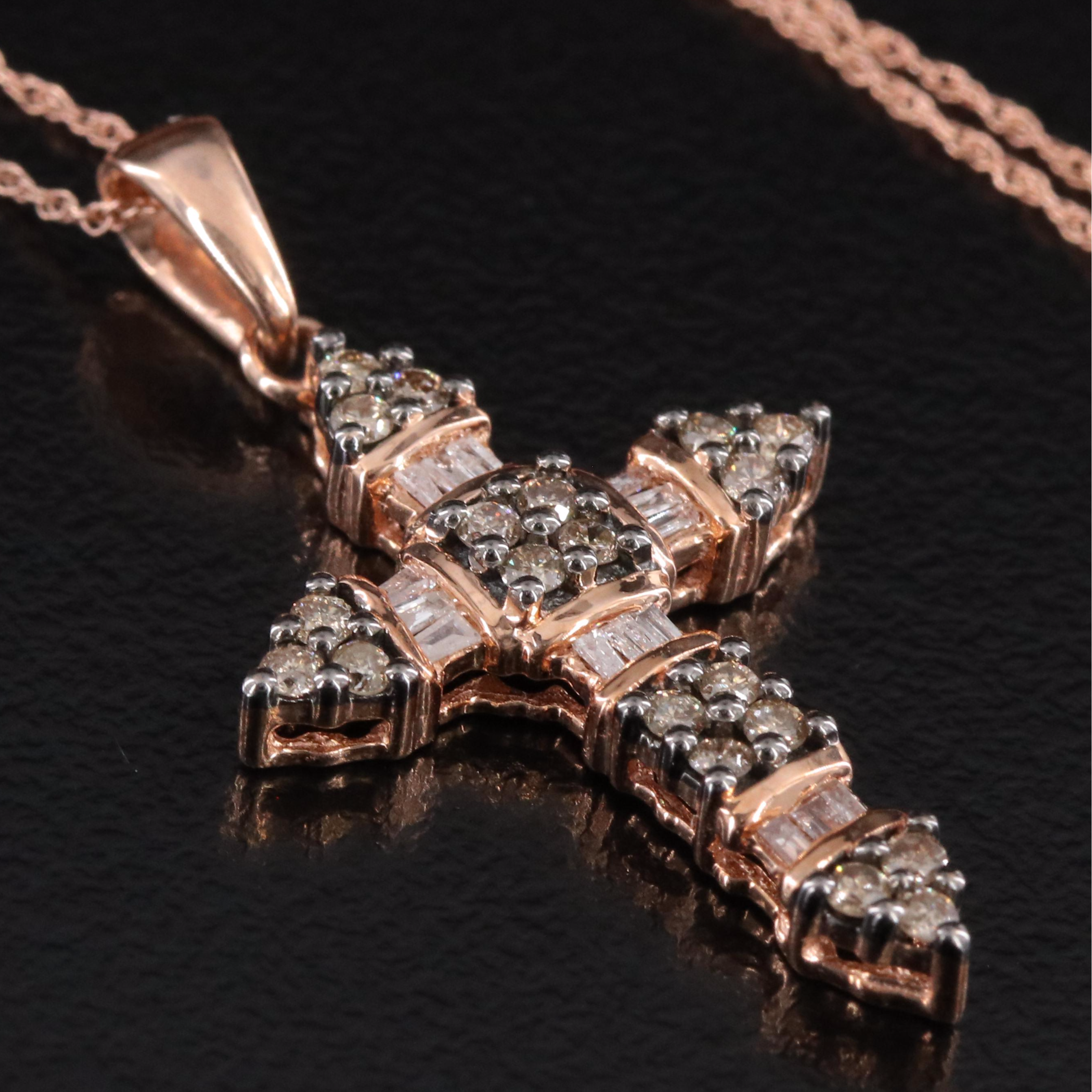 10K 0.47 CTW Diamond Rose Gold Cross Pendant Necklace