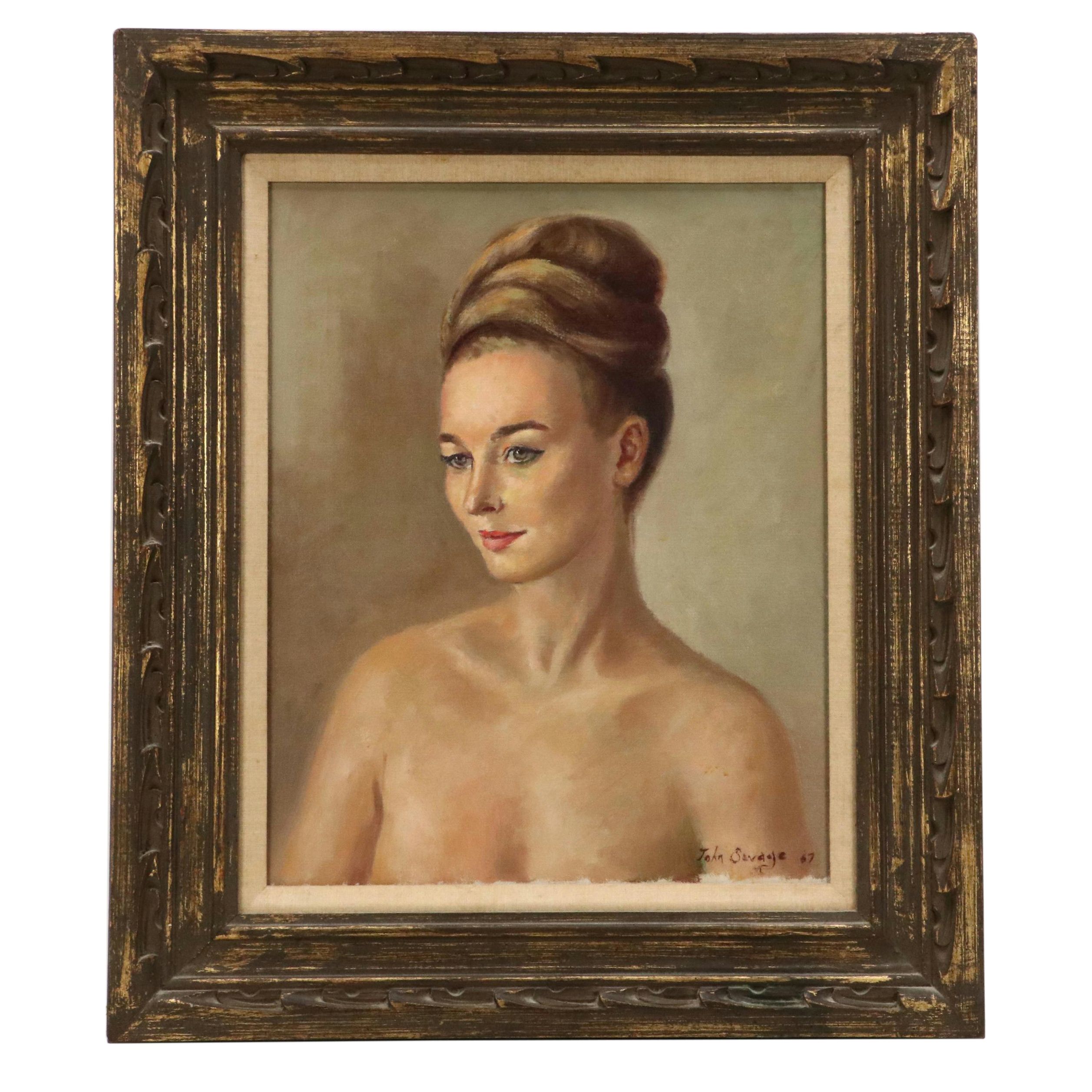 John Savage Female Nude Portrait Oil Painting, 1967