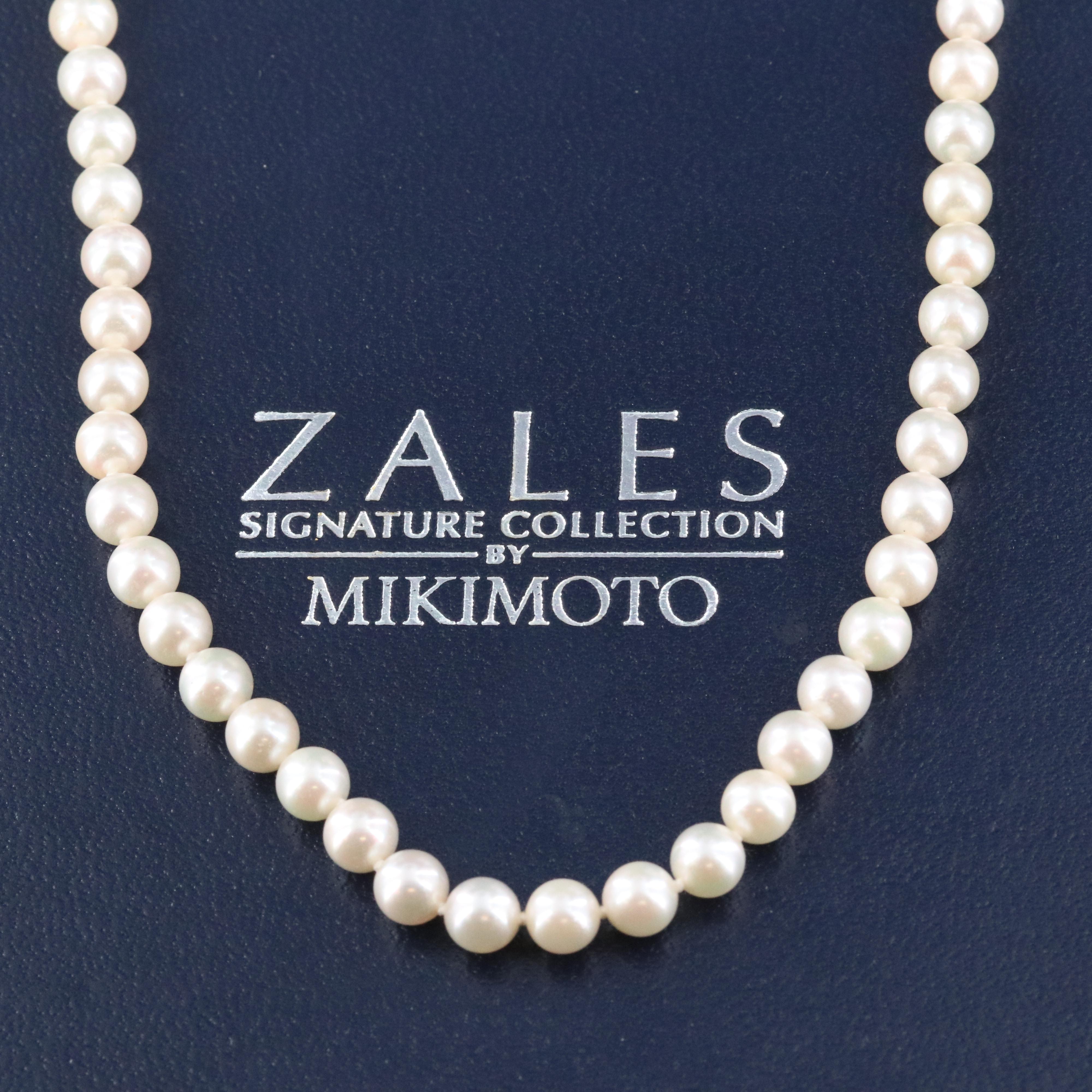 Zales Signature by Mikimoto Pearl Necklace with 14K Diamond Clasp