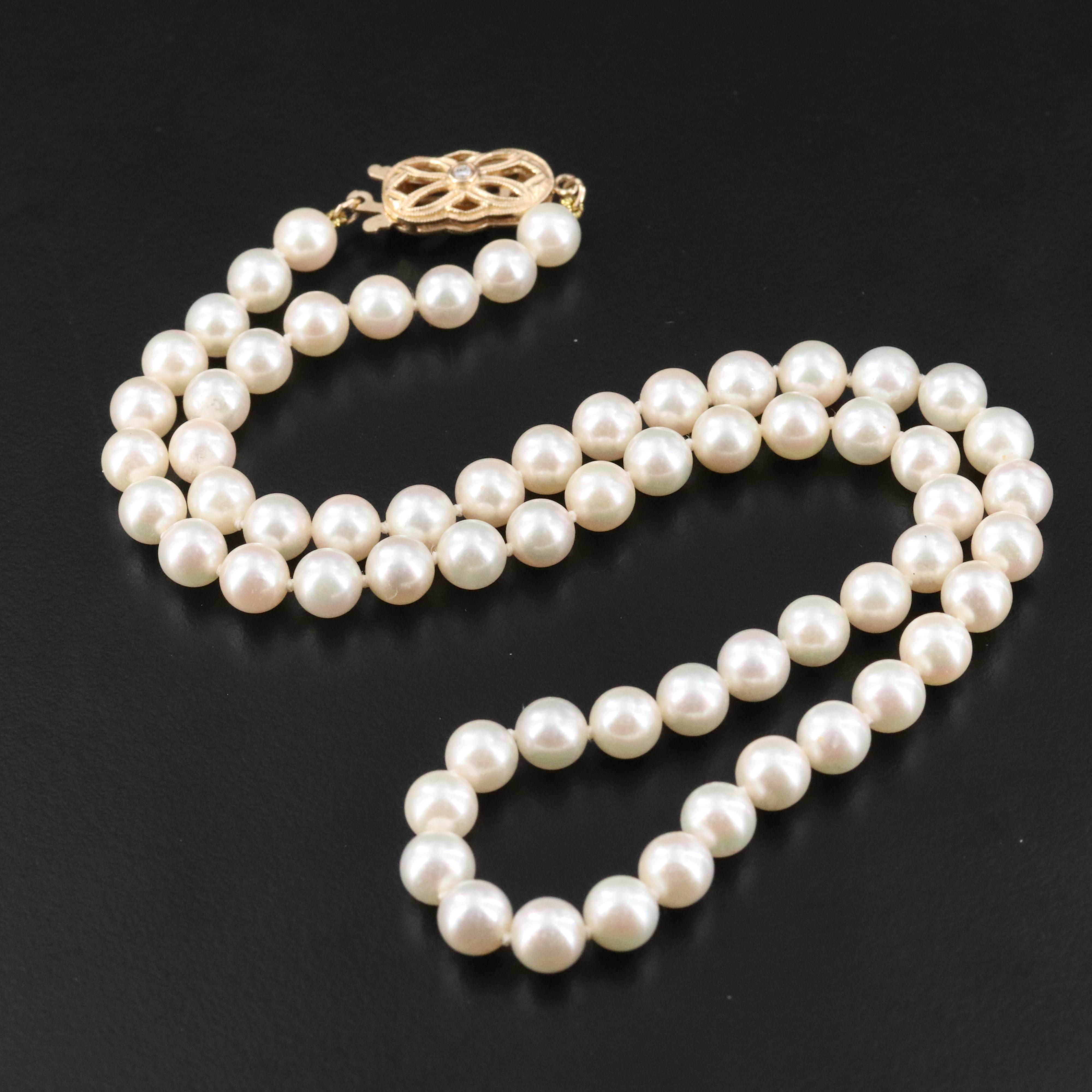 Zales Signature by Mikimoto Pearl Necklace with 14K Diamond Clasp