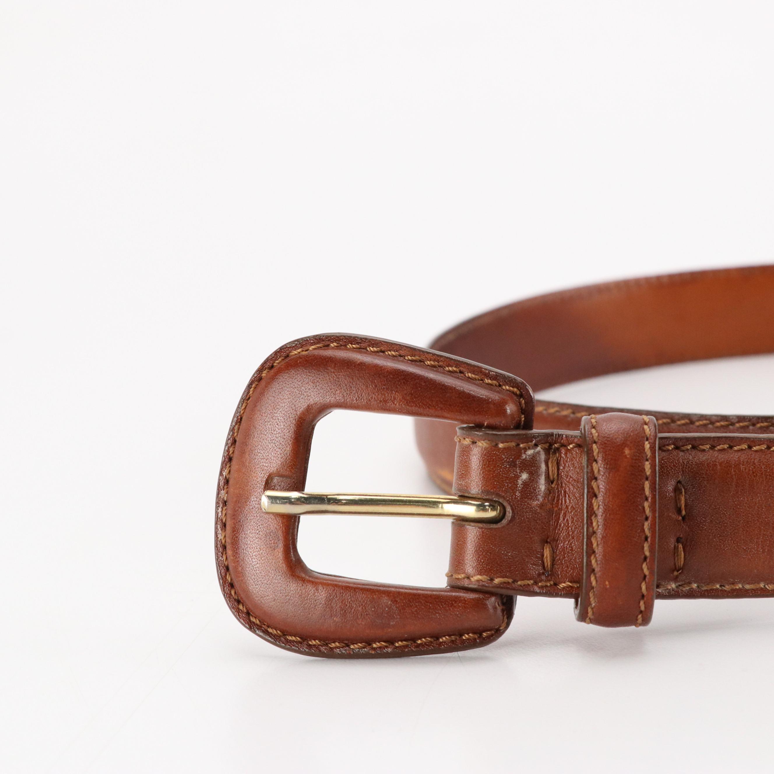 Bergdorf Goodman Brown Leather Belt with Striped and Paisley Printed Scarves