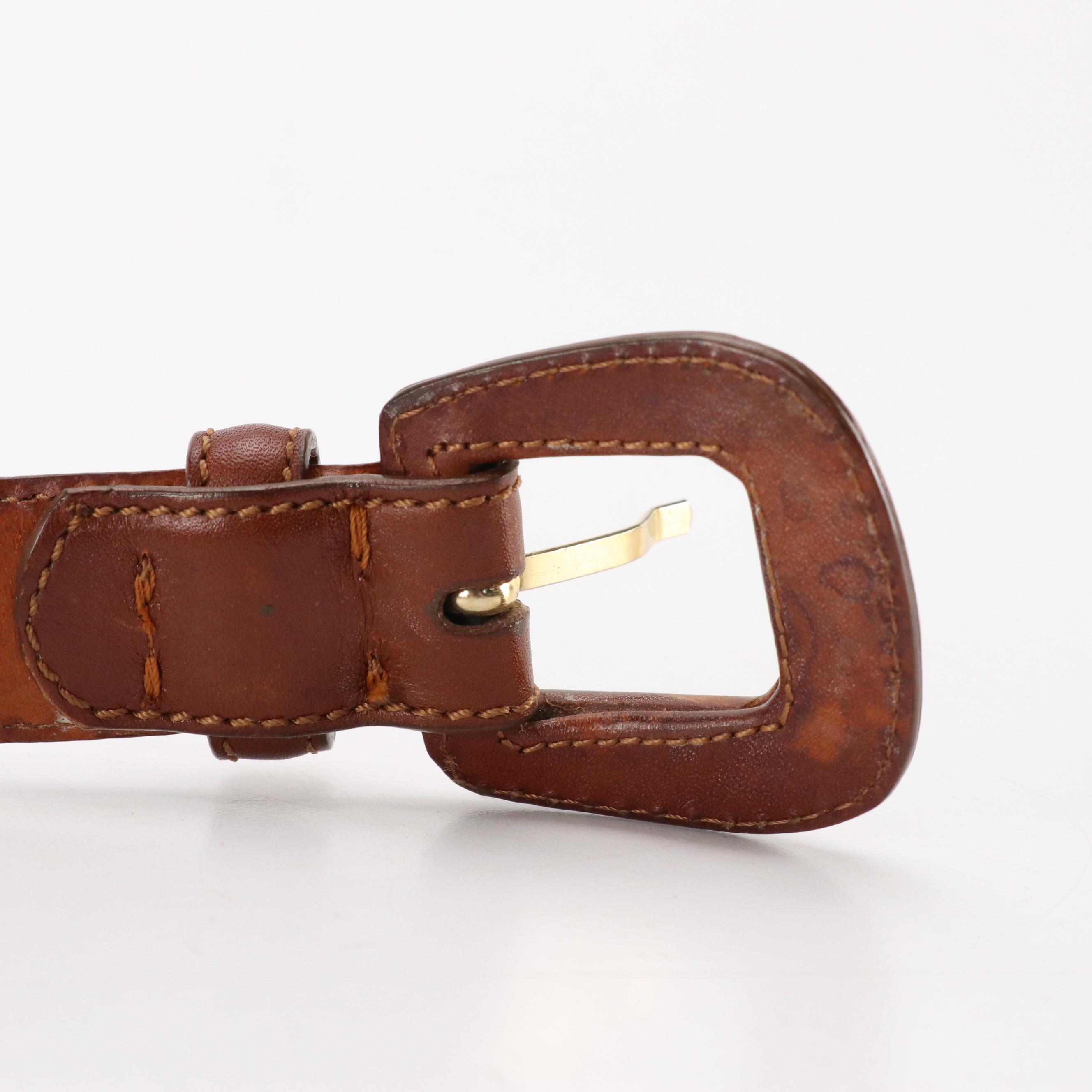 Bergdorf Goodman Brown Leather Belt with Striped and Paisley Printed Scarves