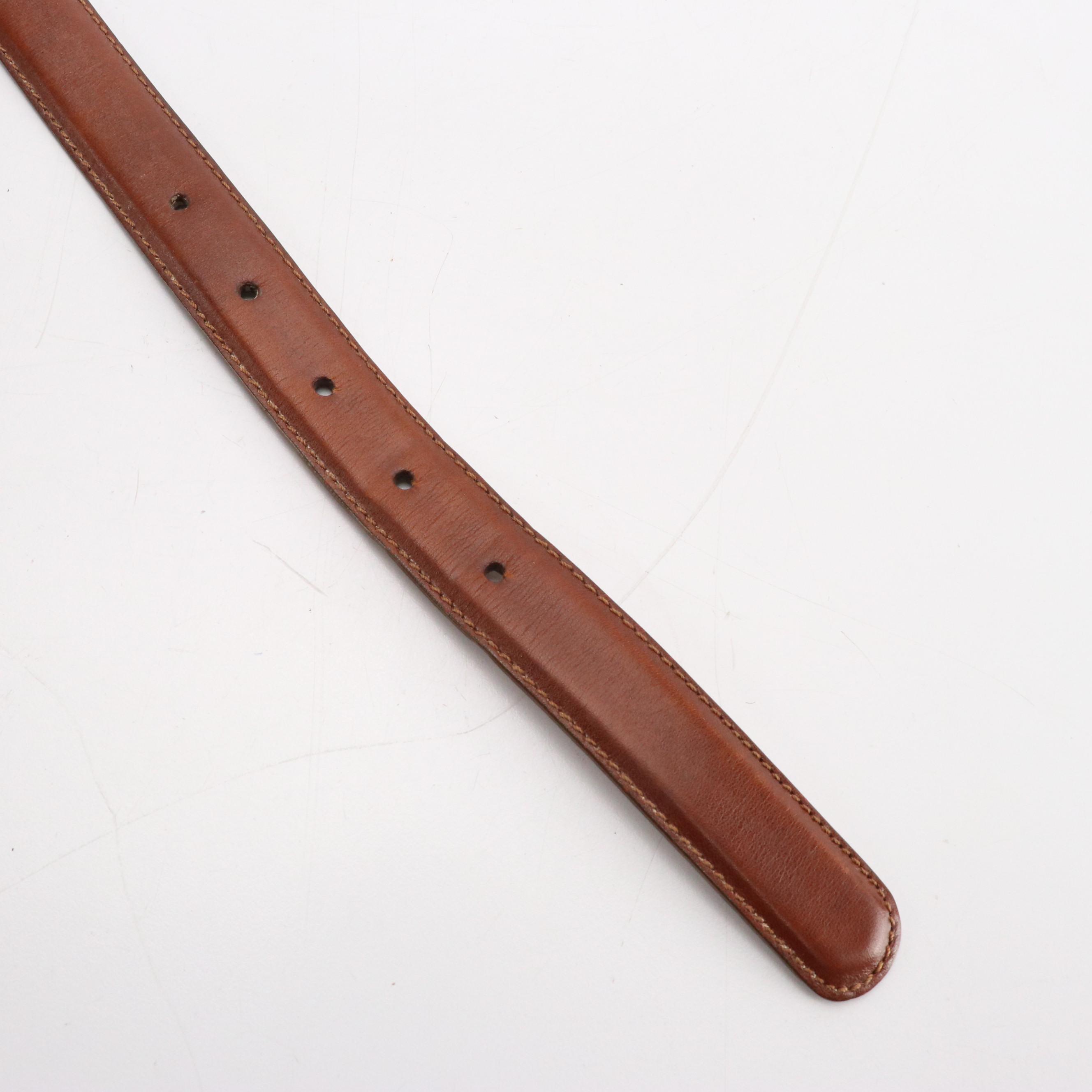 Bergdorf Goodman Brown Leather Belt with Striped and Paisley Printed Scarves