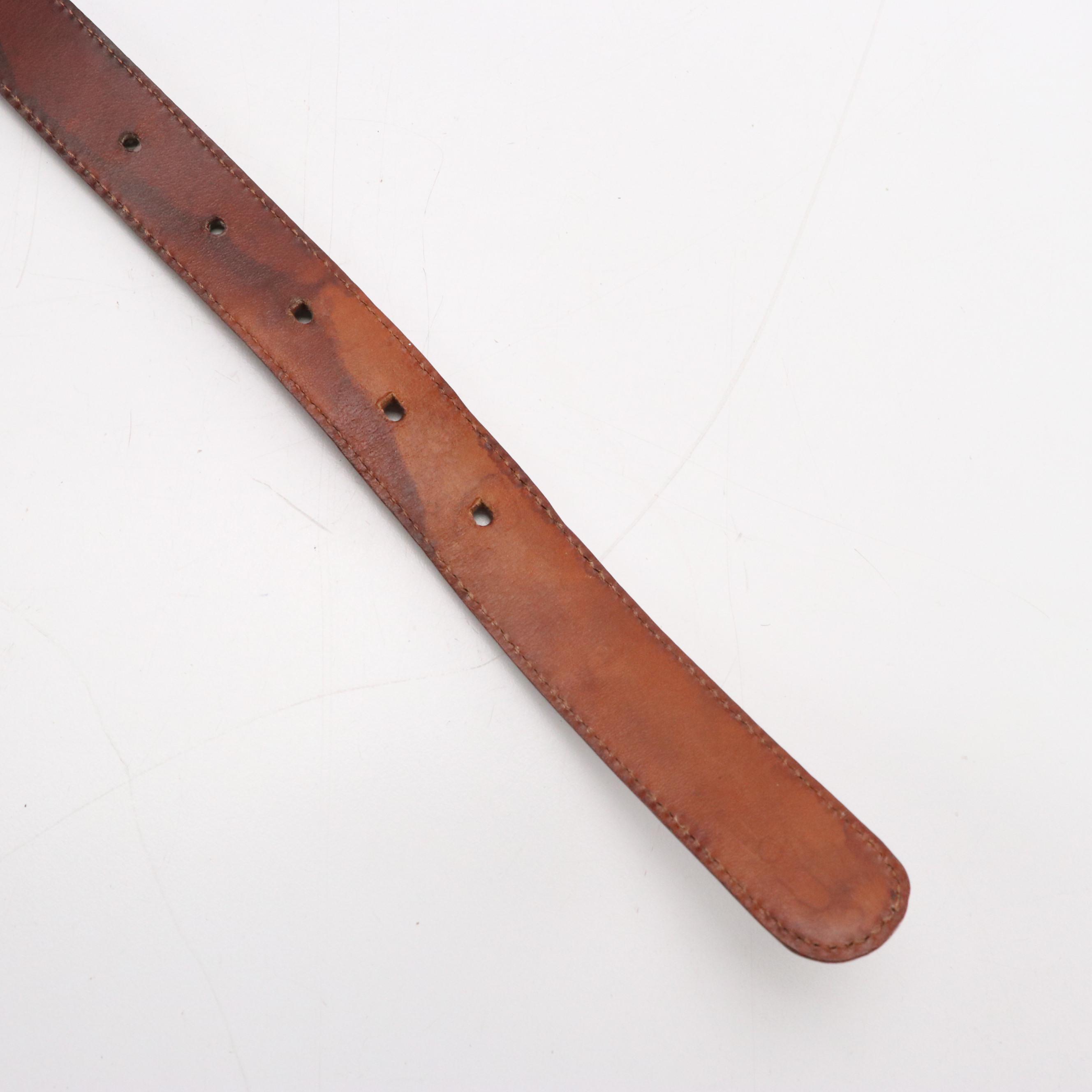 Bergdorf Goodman Brown Leather Belt with Striped and Paisley Printed Scarves