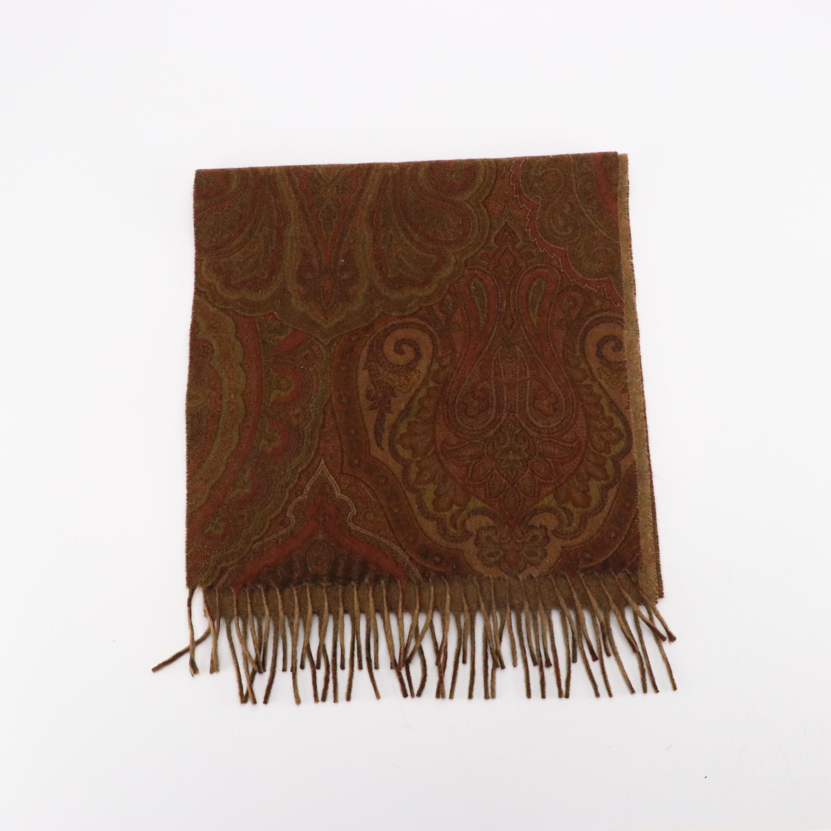 Bergdorf Goodman Brown Leather Belt with Striped and Paisley Printed Scarves