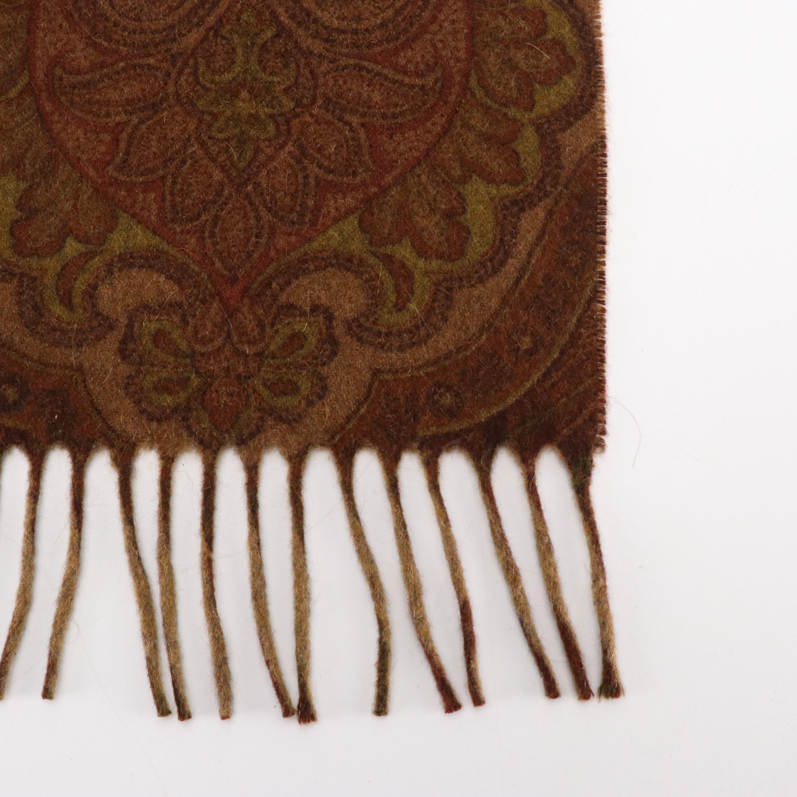 Bergdorf Goodman Brown Leather Belt with Striped and Paisley Printed Scarves