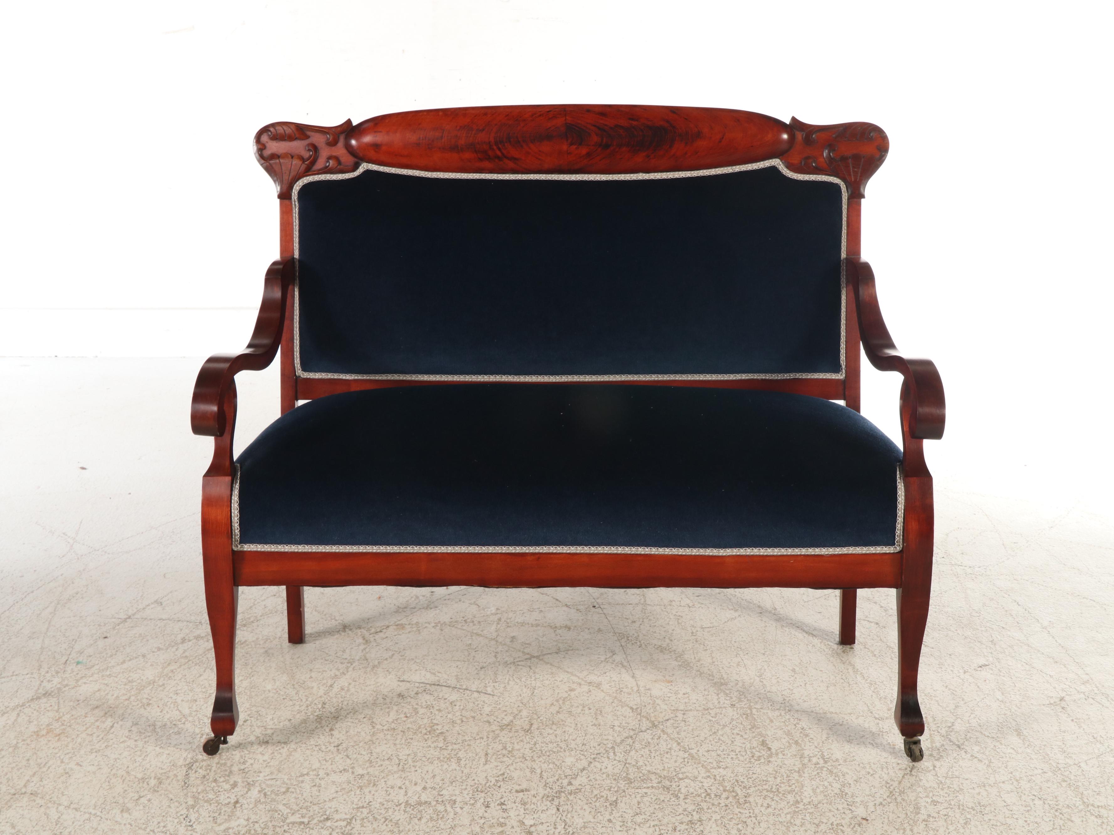 Empire Revival Mahogany Salon Suite with Settee and Three Chairs