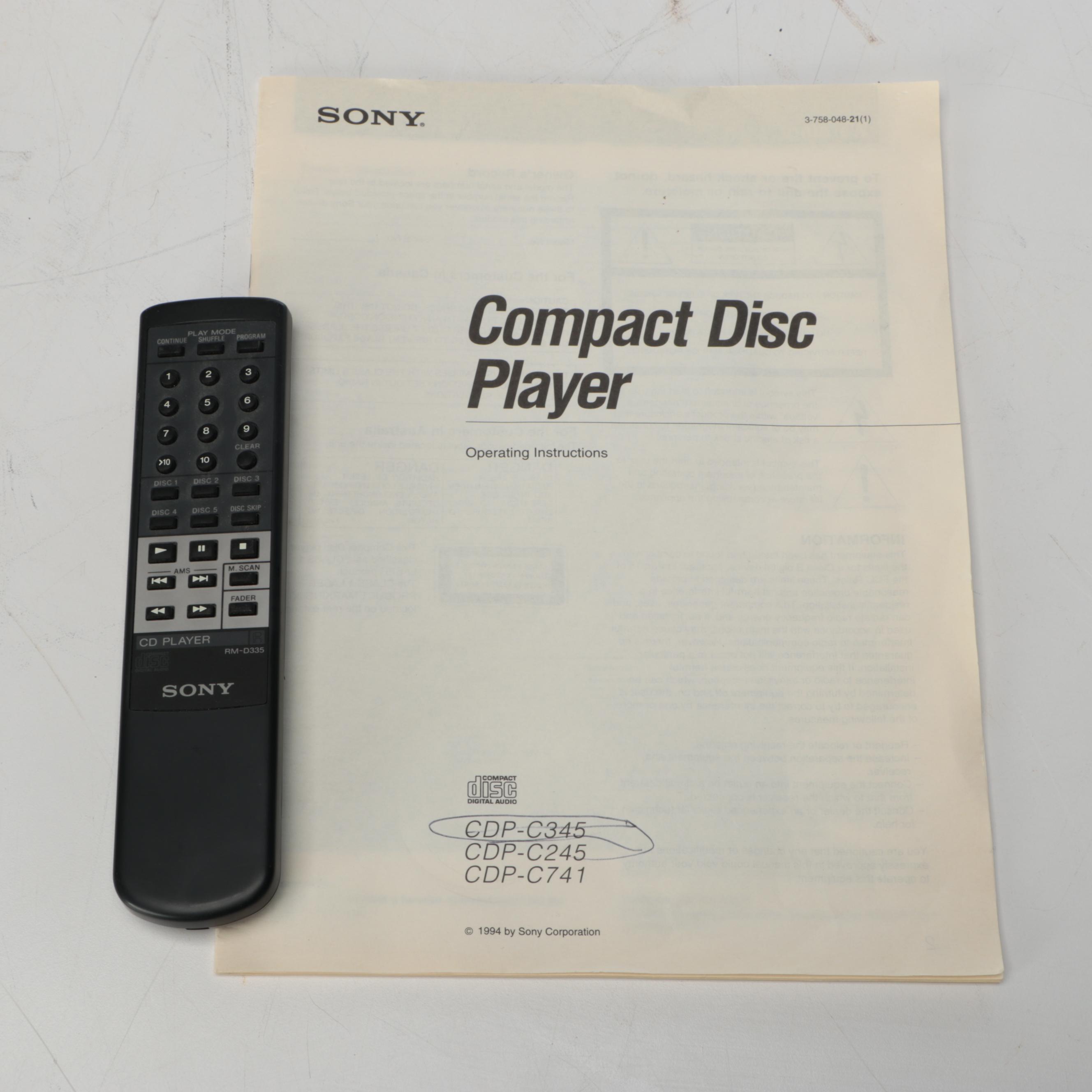 Sony CDP-C345 5-Disc Compact Disc Player