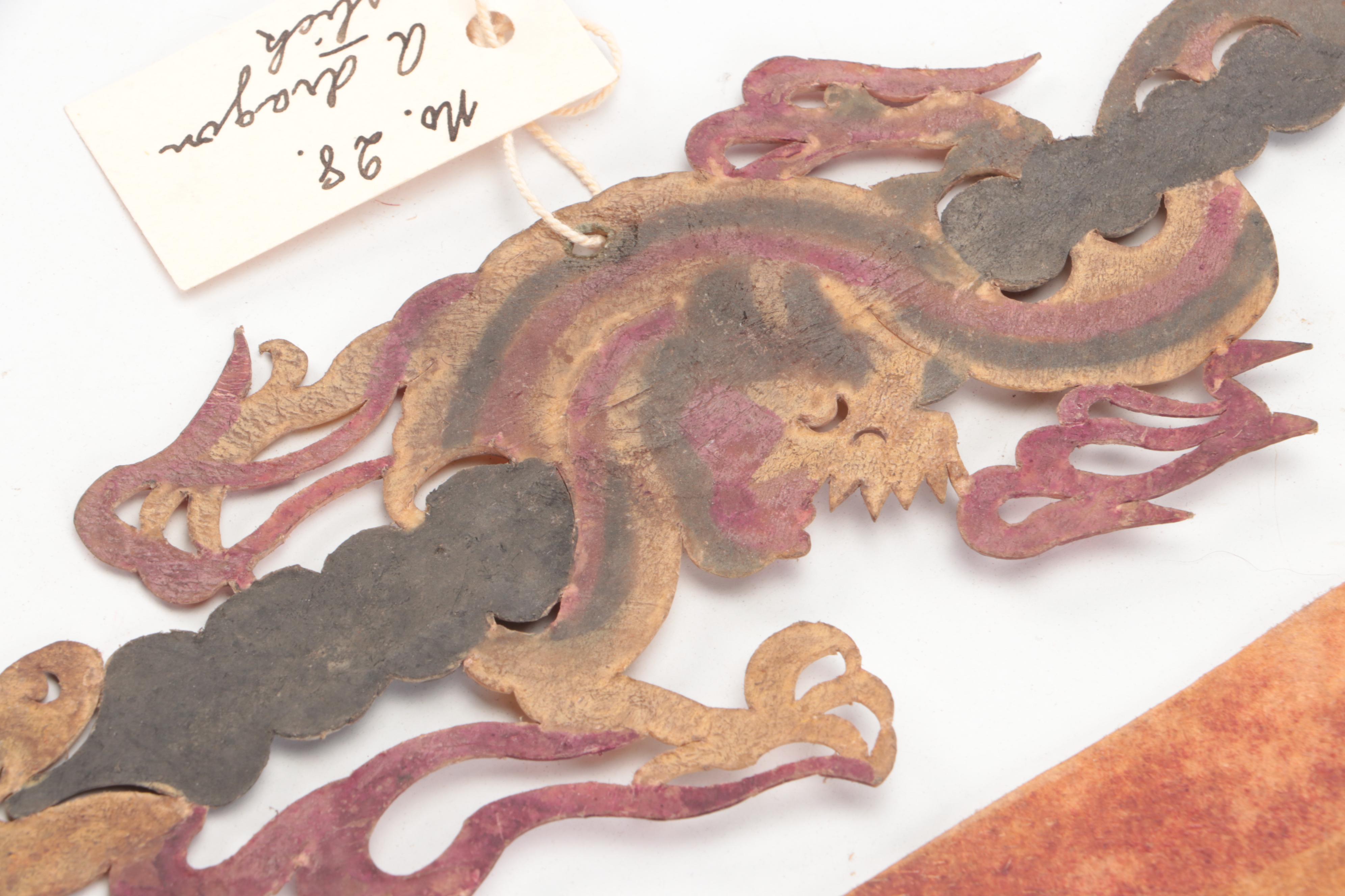 Chinese Dragon Staff with Blades Vellum Shadow Puppet Accessories, Circa 1870