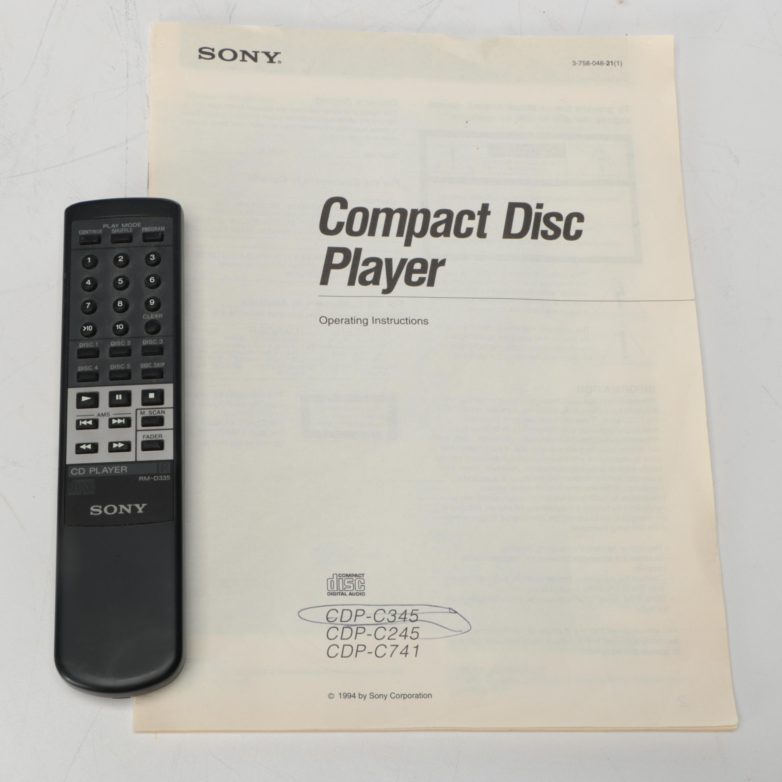 Sony CDP-C345 5-Disc Compact Disc Player