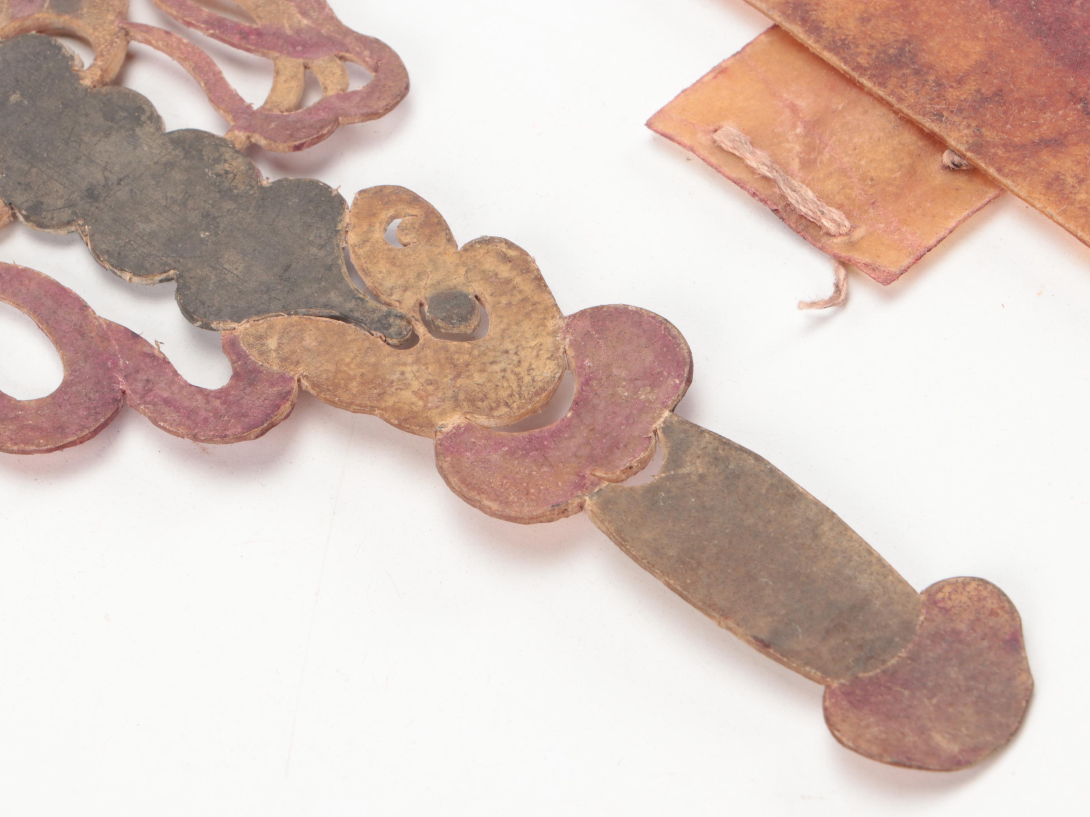 Chinese Dragon Staff with Blades Vellum Shadow Puppet Accessories, Circa 1870