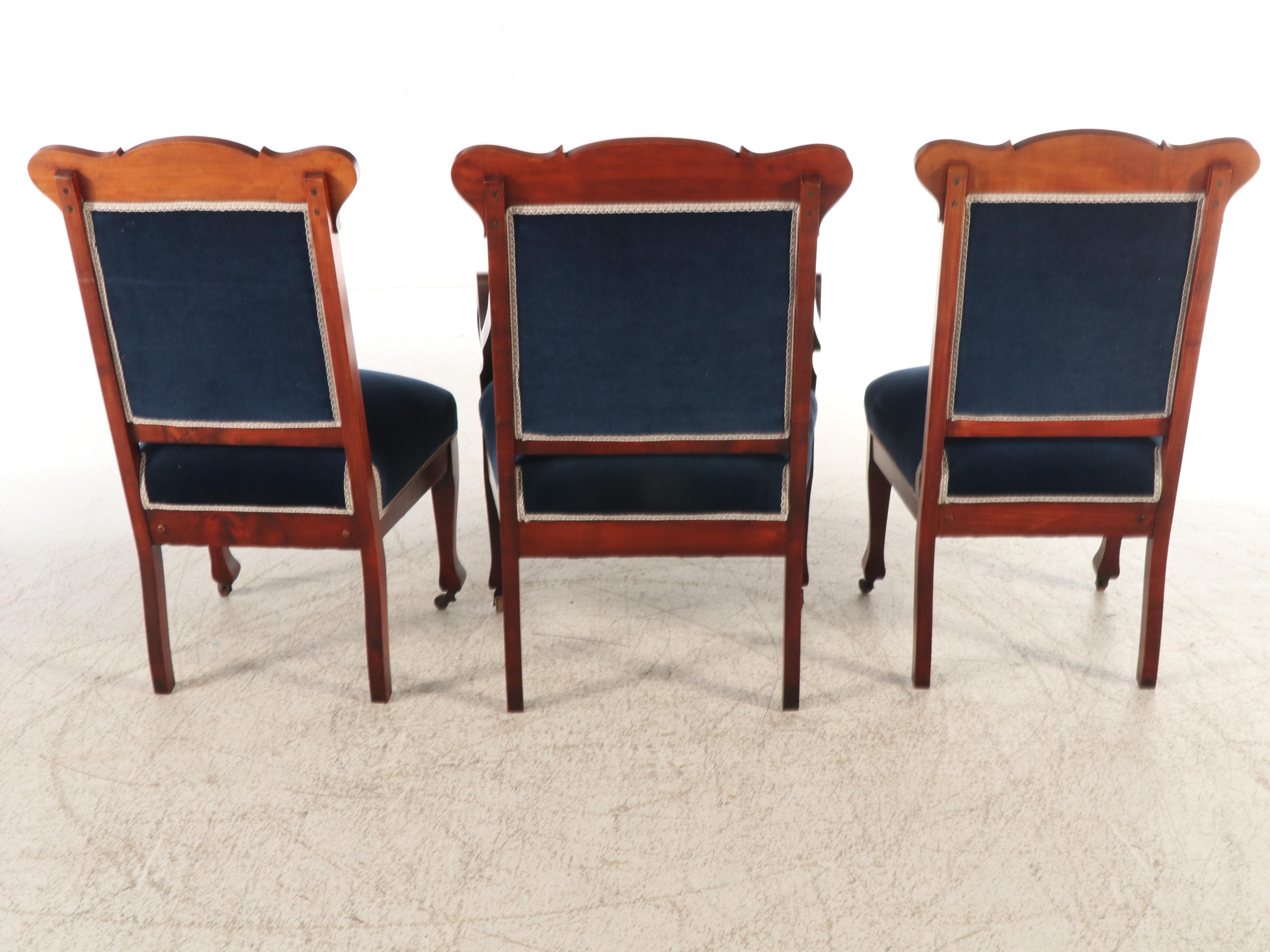 Empire Revival Mahogany Salon Suite with Settee and Three Chairs