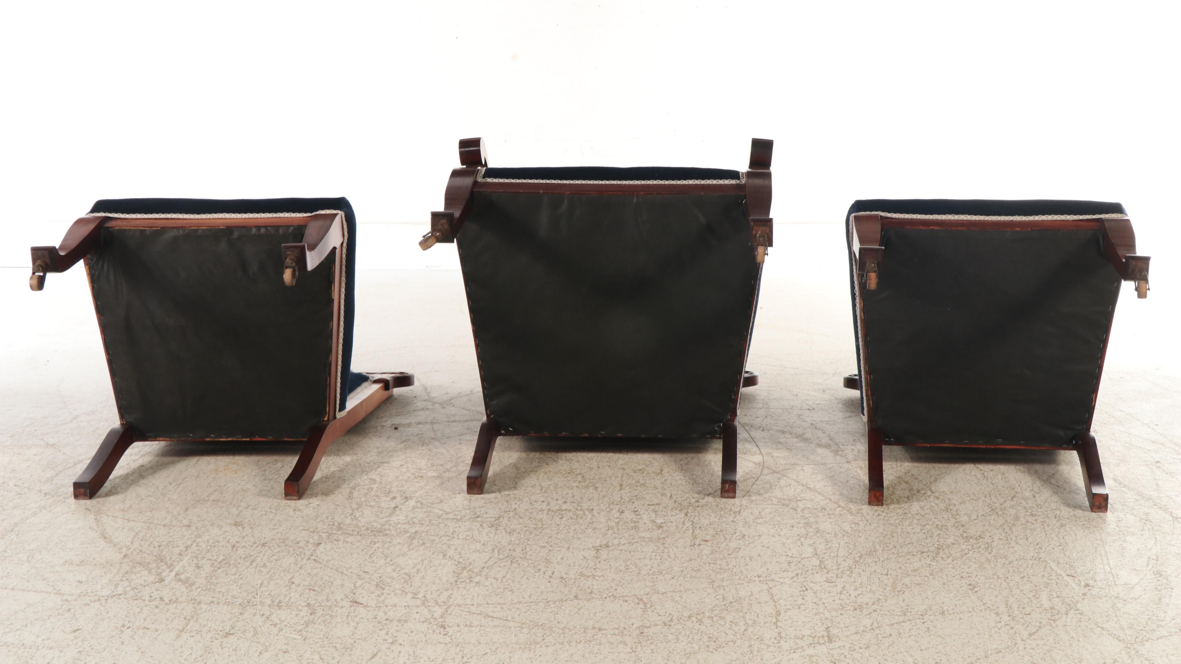 Empire Revival Mahogany Salon Suite with Settee and Three Chairs