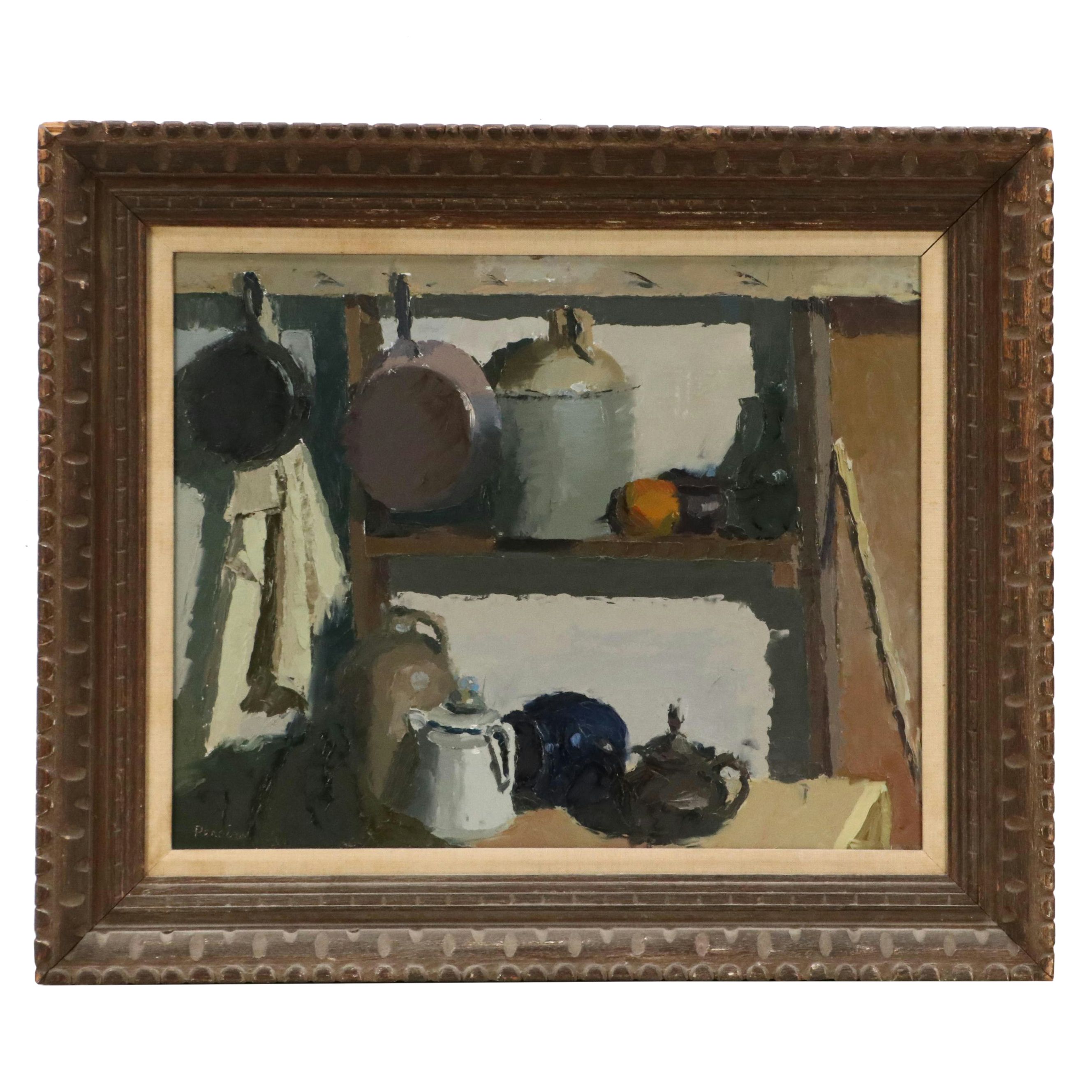 Impasto Kitchen Oil Painting, Mid-Late 20th Century