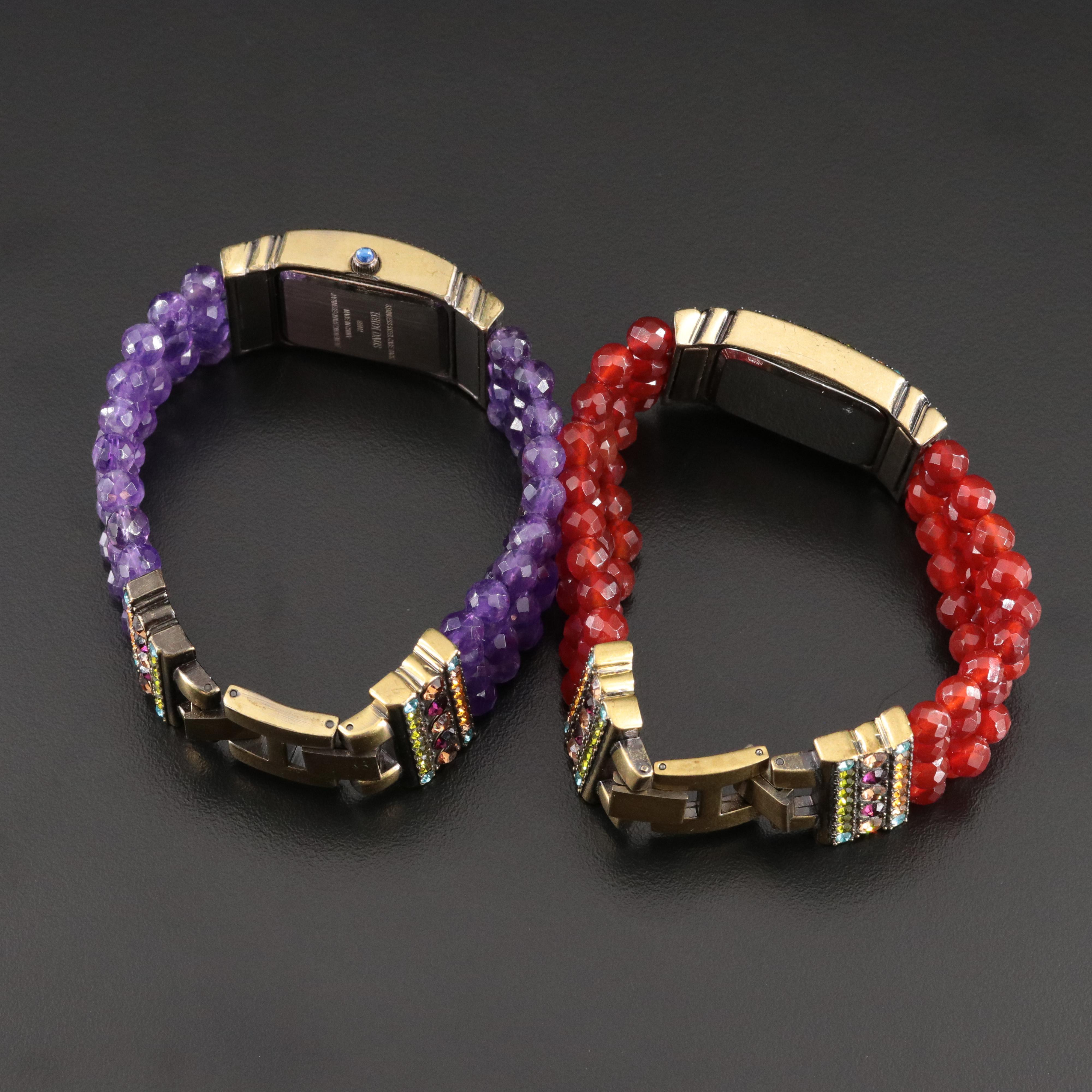 Heidi Daus Rhinestone Quartz Watches with Amethyst and Carnelian Beaded Bracelet