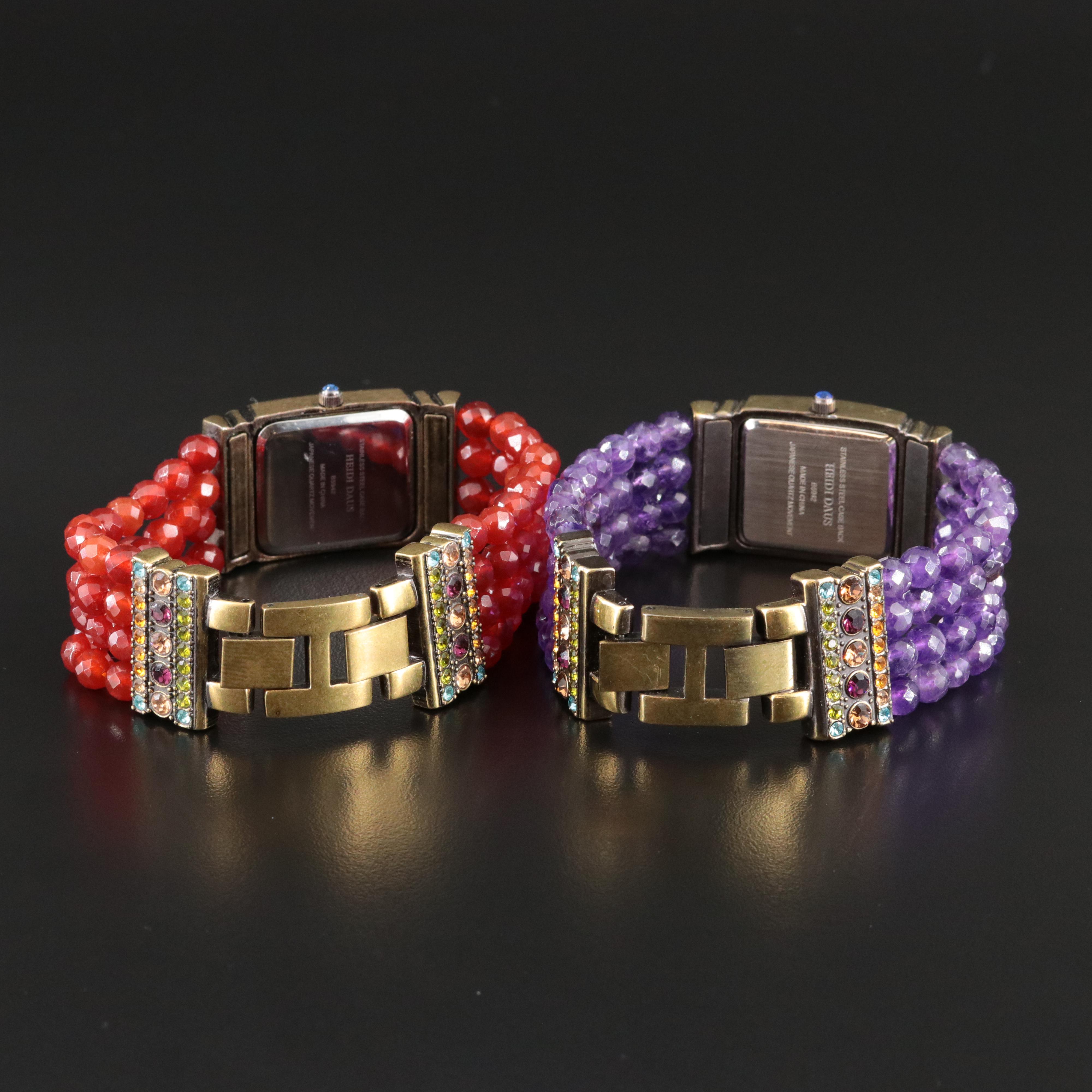 Heidi Daus Rhinestone Quartz Watches with Amethyst and Carnelian Beaded Bracelet
