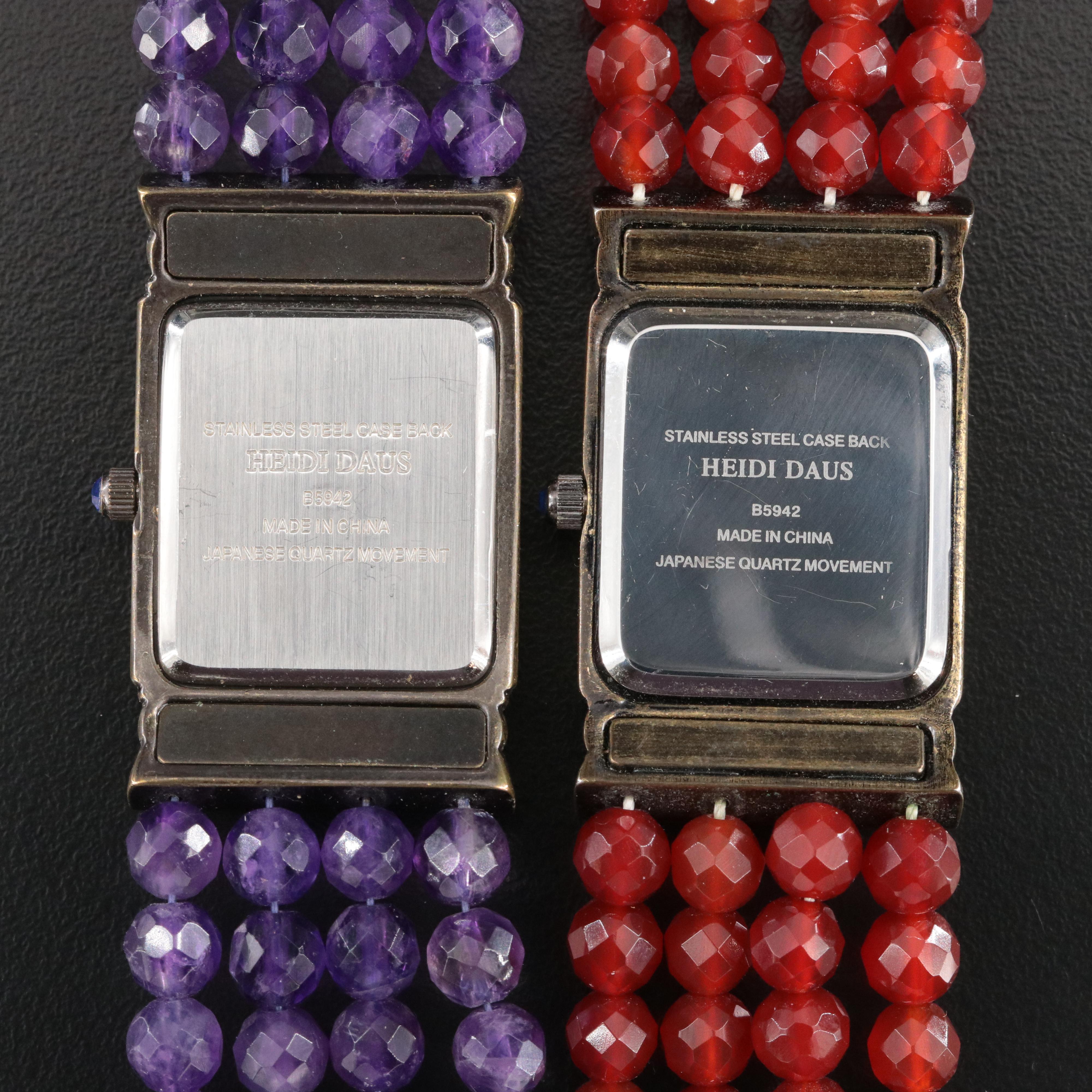 Heidi Daus Rhinestone Quartz Watches with Amethyst and Carnelian Beaded Bracelet