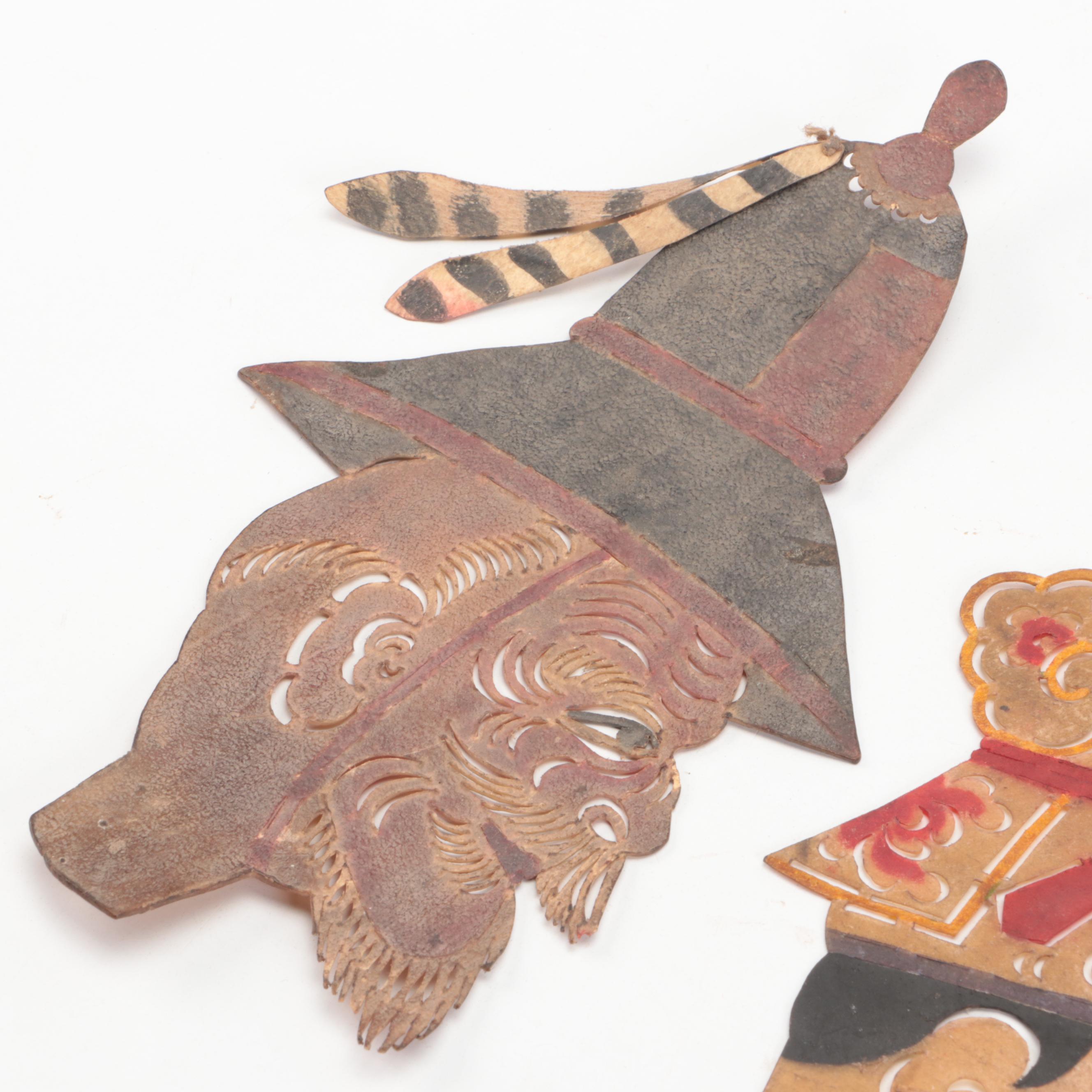 Chinese Male Painted Vellum Shadow Puppet Heads, Circa 1870