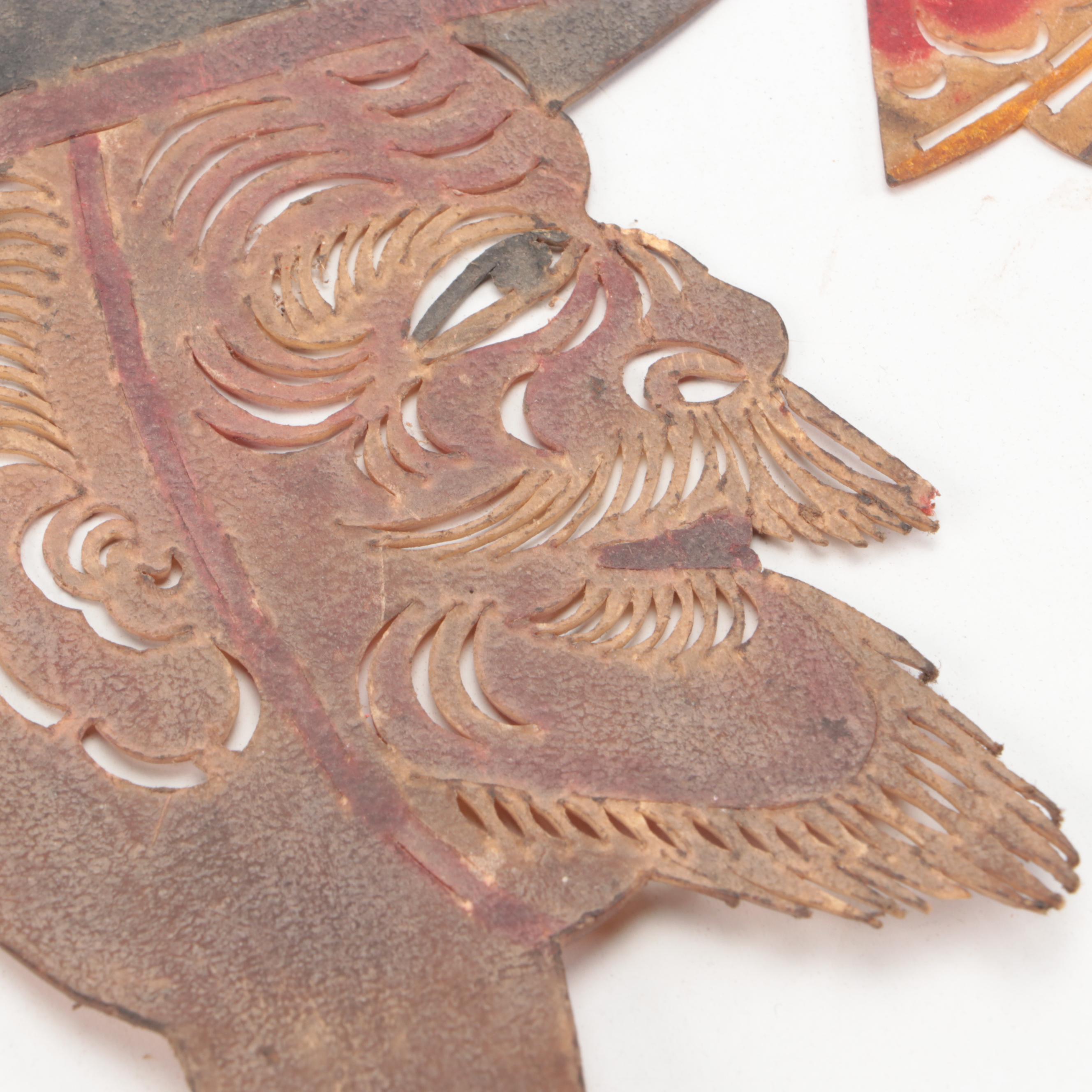 Chinese Male Painted Vellum Shadow Puppet Heads, Circa 1870
