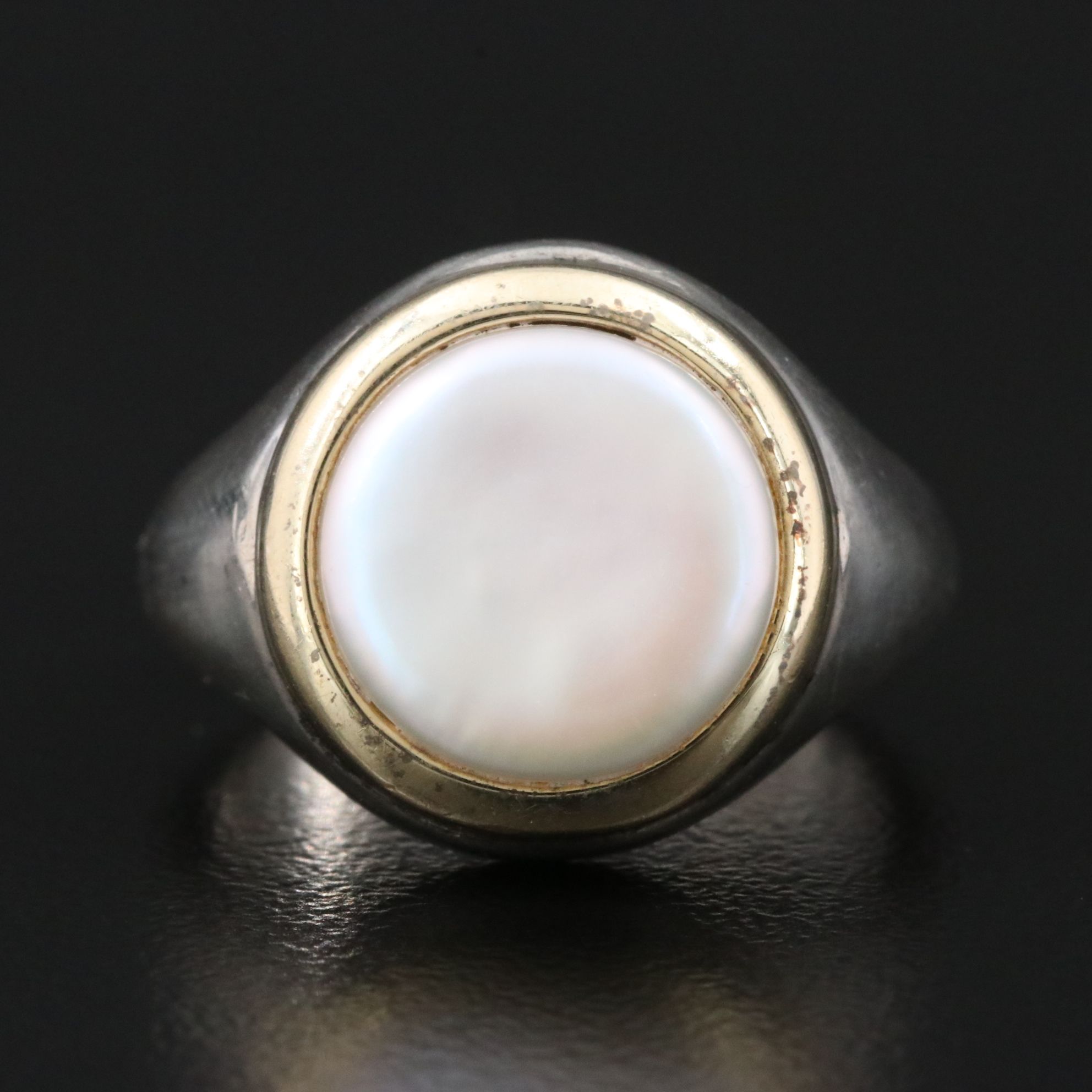 Tiffany & Co. Sterling Pearl Signet Ring with 18K Bezel