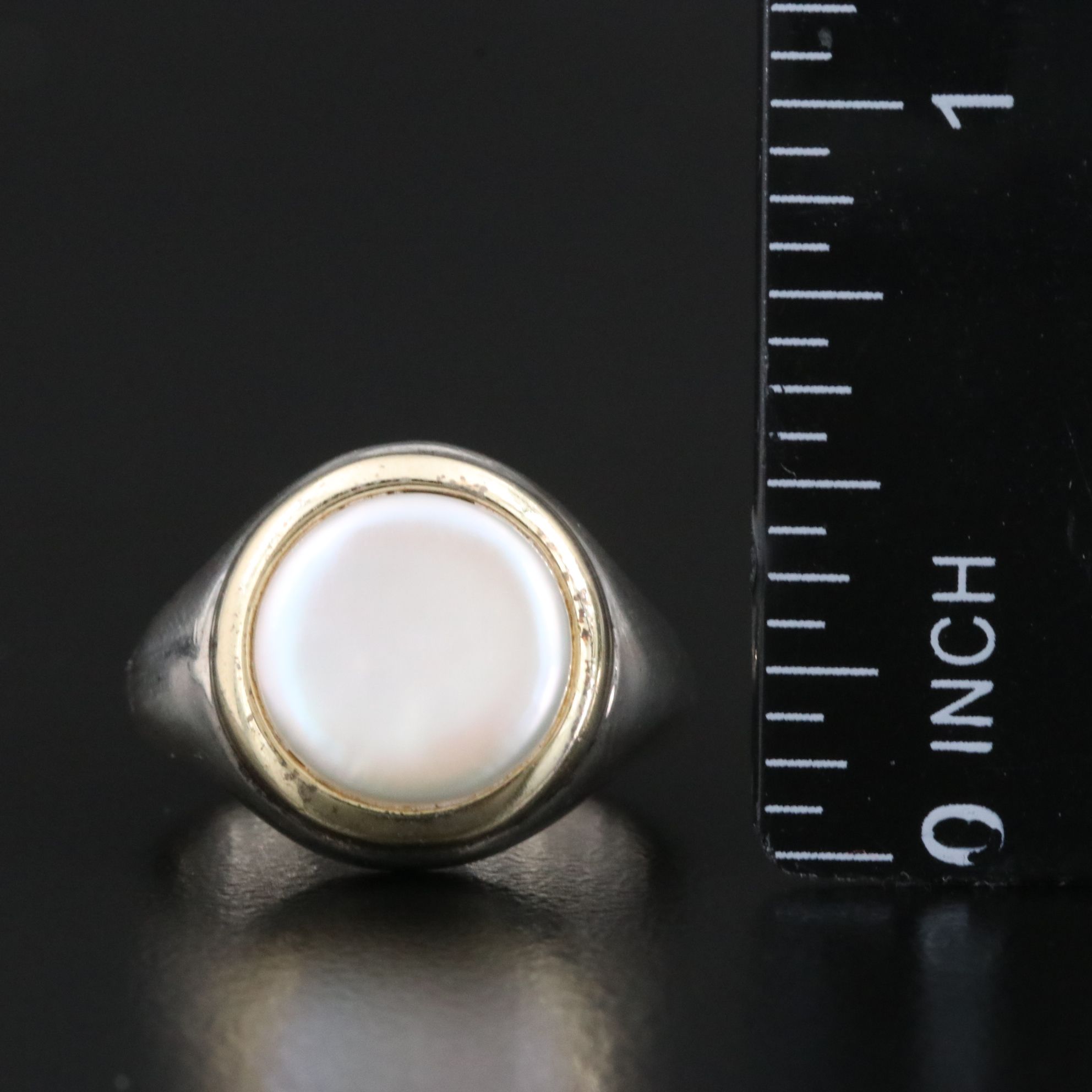 Tiffany & Co. Sterling Pearl Signet Ring with 18K Bezel