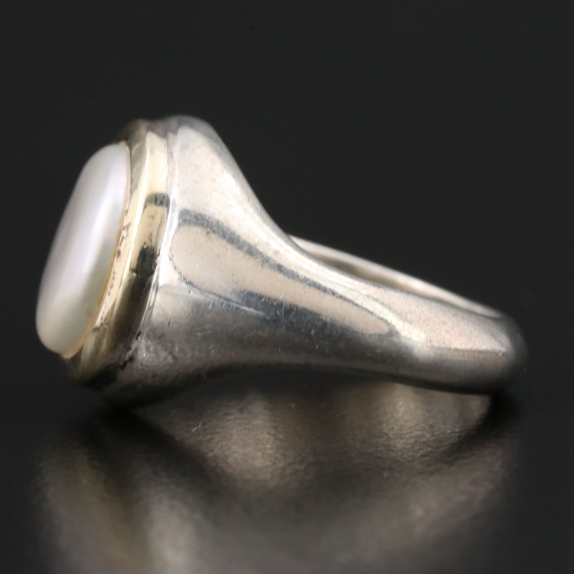 Tiffany & Co. Sterling Pearl Signet Ring with 18K Bezel