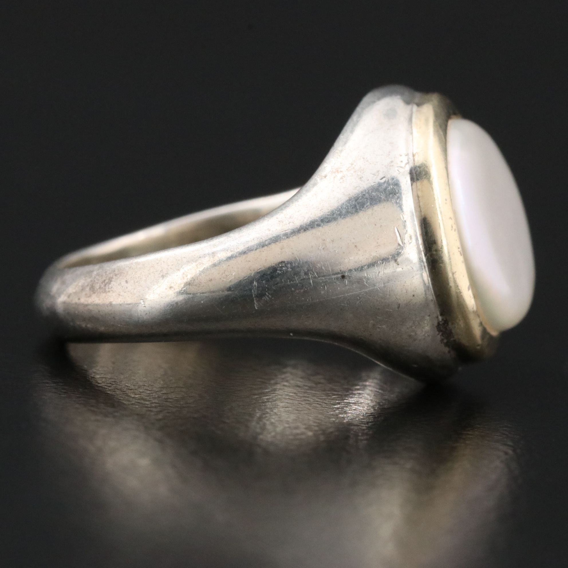 Tiffany & Co. Sterling Pearl Signet Ring with 18K Bezel