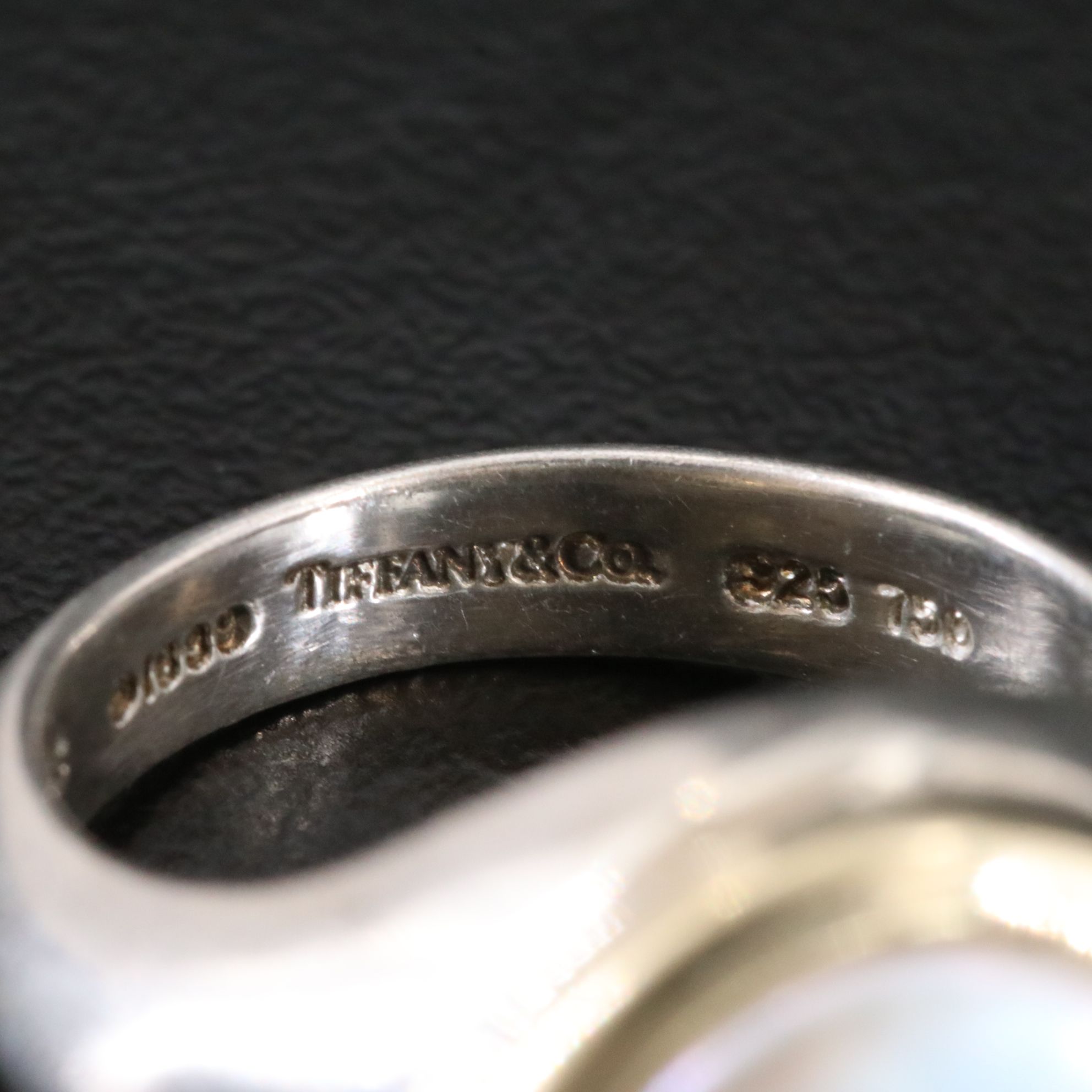 Tiffany & Co. Sterling Pearl Signet Ring with 18K Bezel