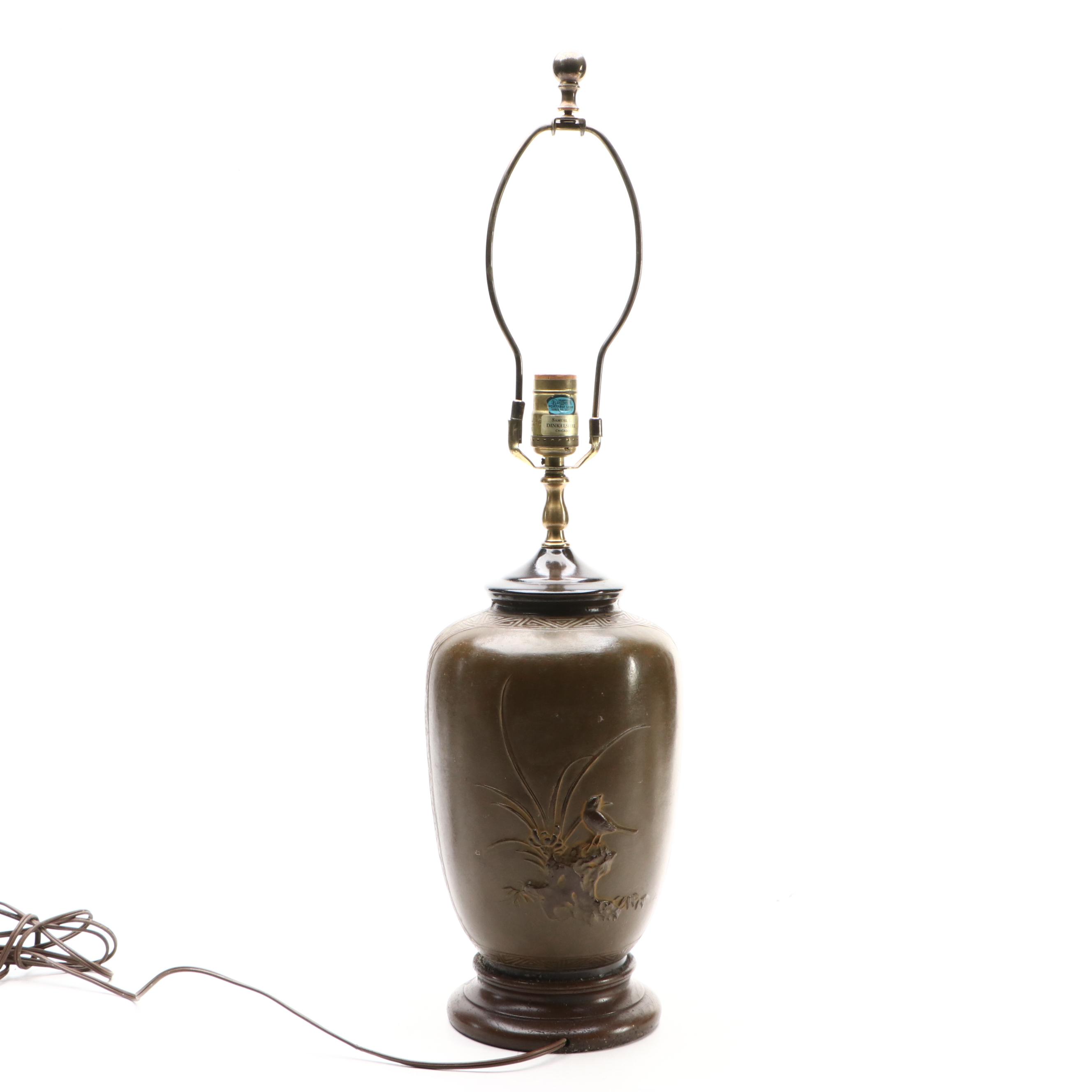 Dinkelspiel Japanese Bronze Relief Floral Table Lamp, Late 20th Century