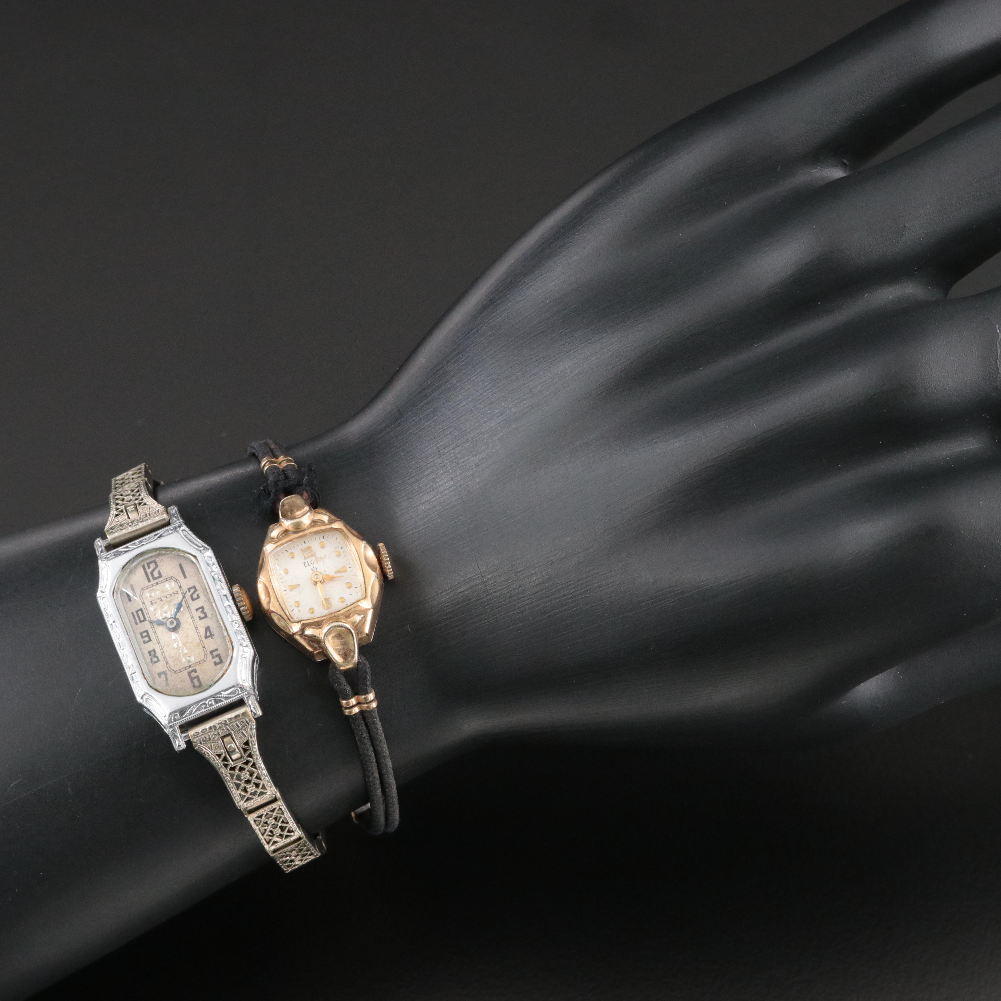 Vintage Eton Filigree and Elgin Corded Stem Wind Watches