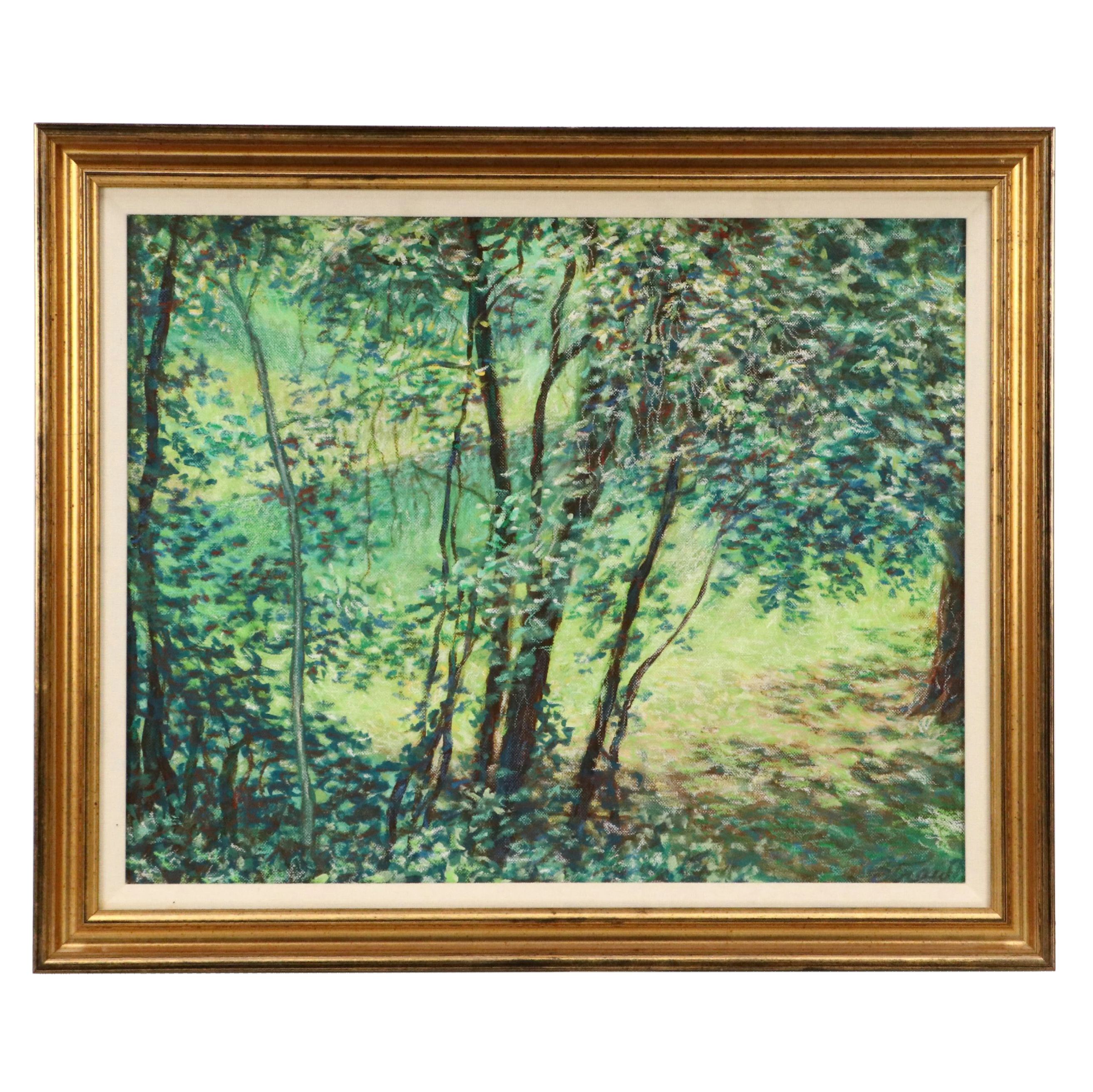 Michael Straw Mixed Media Landscape "Wood Opening," 1994