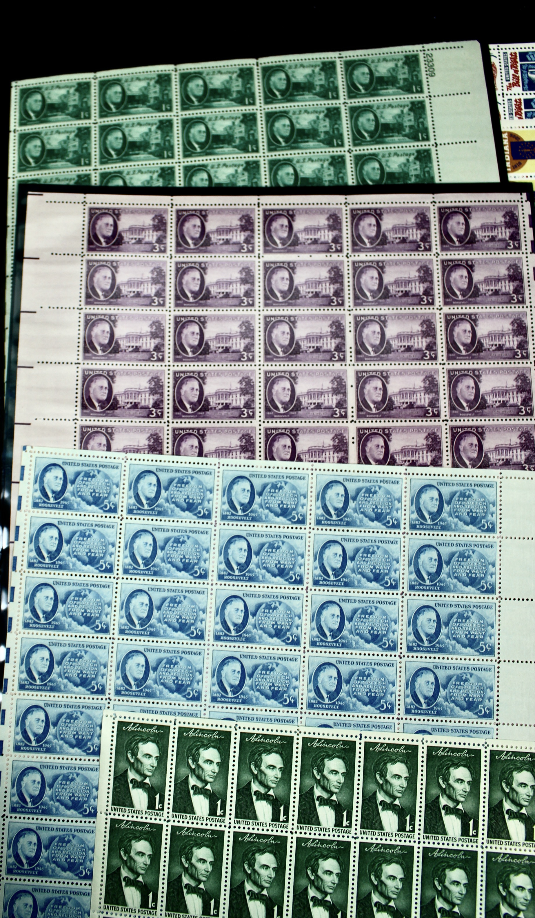 U.S. Sheets of Stamps Collection Including Complete FDR Series