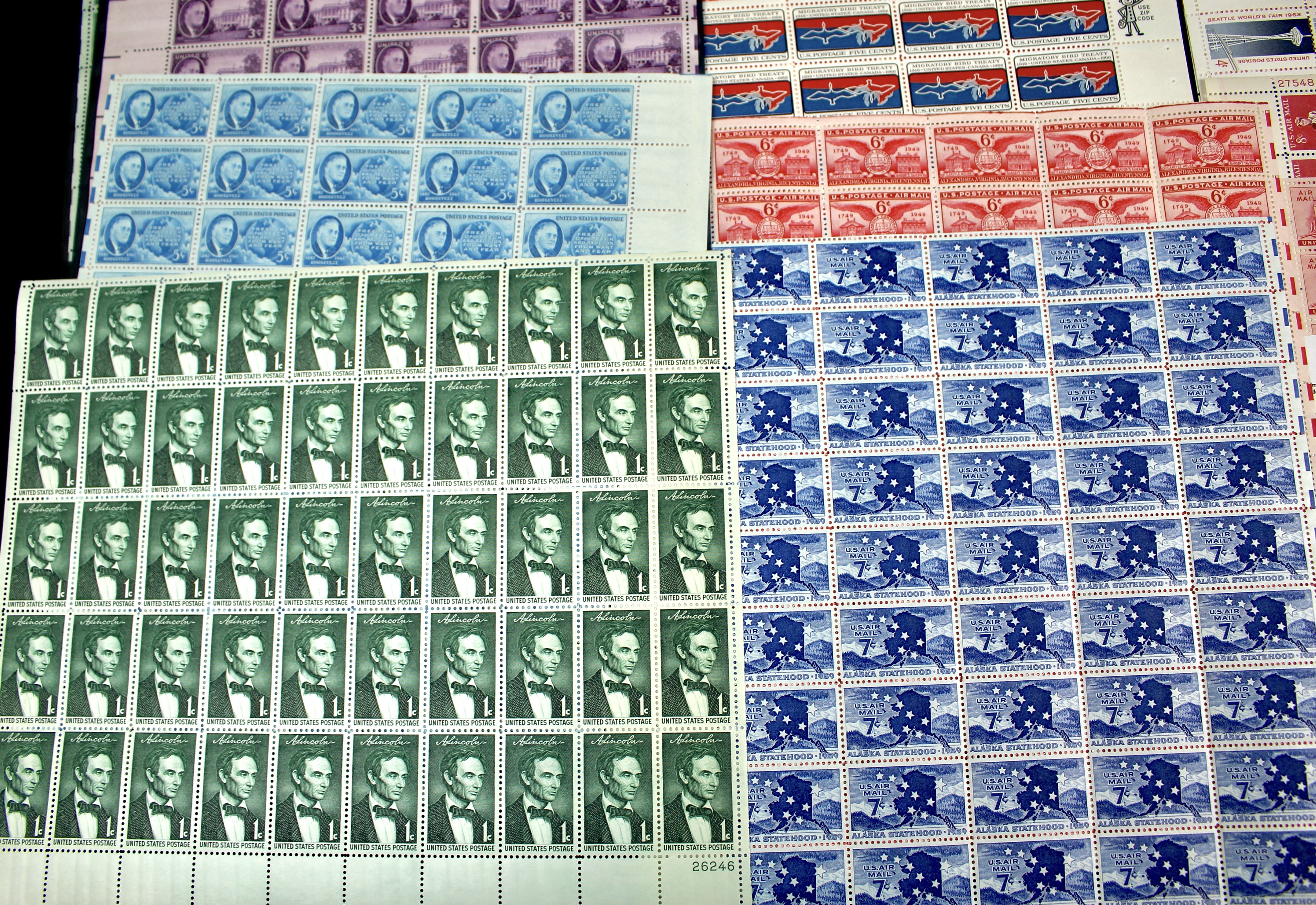 U.S. Sheets of Stamps Collection Including Complete FDR Series
