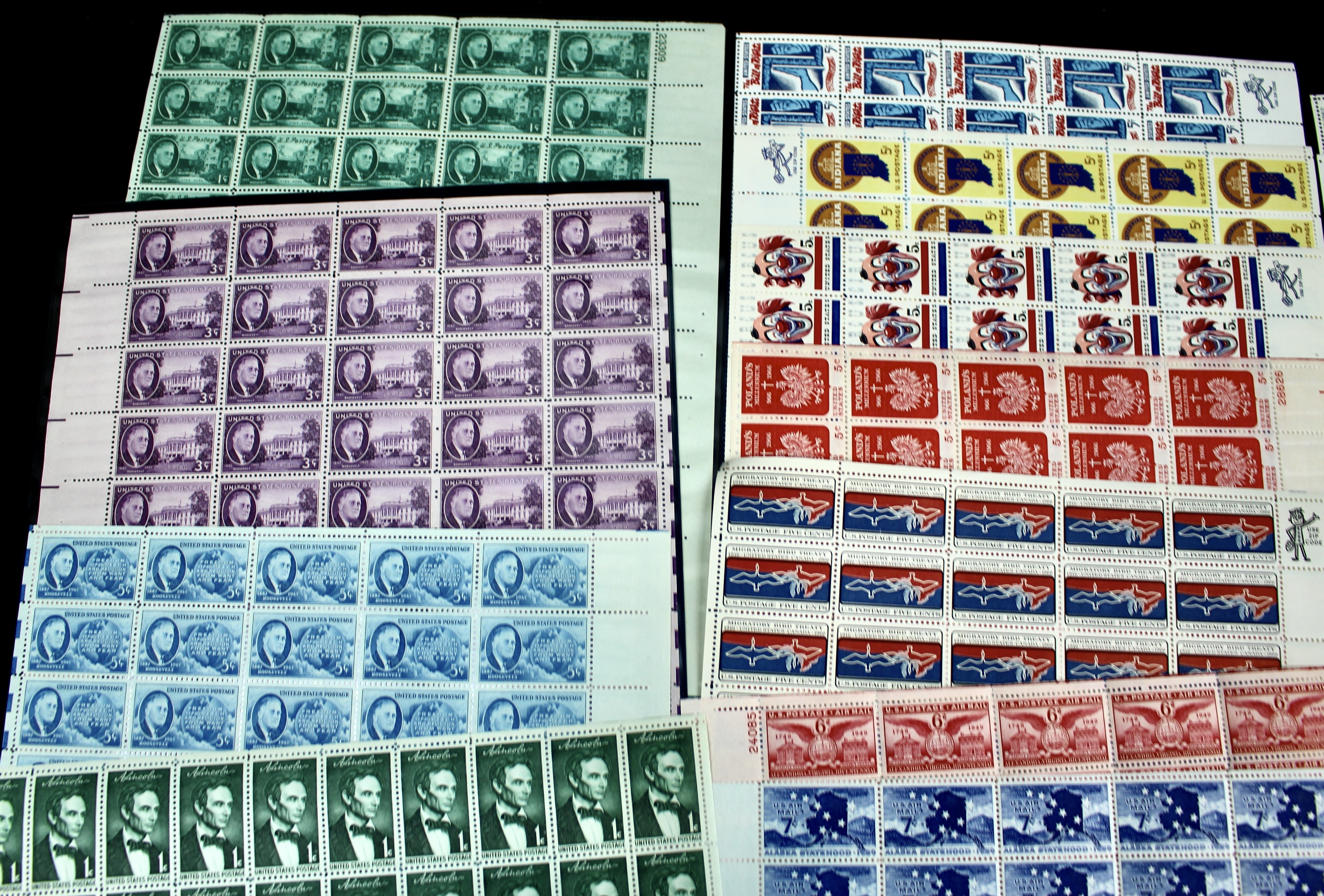 U.S. Sheets of Stamps Collection Including Complete FDR Series