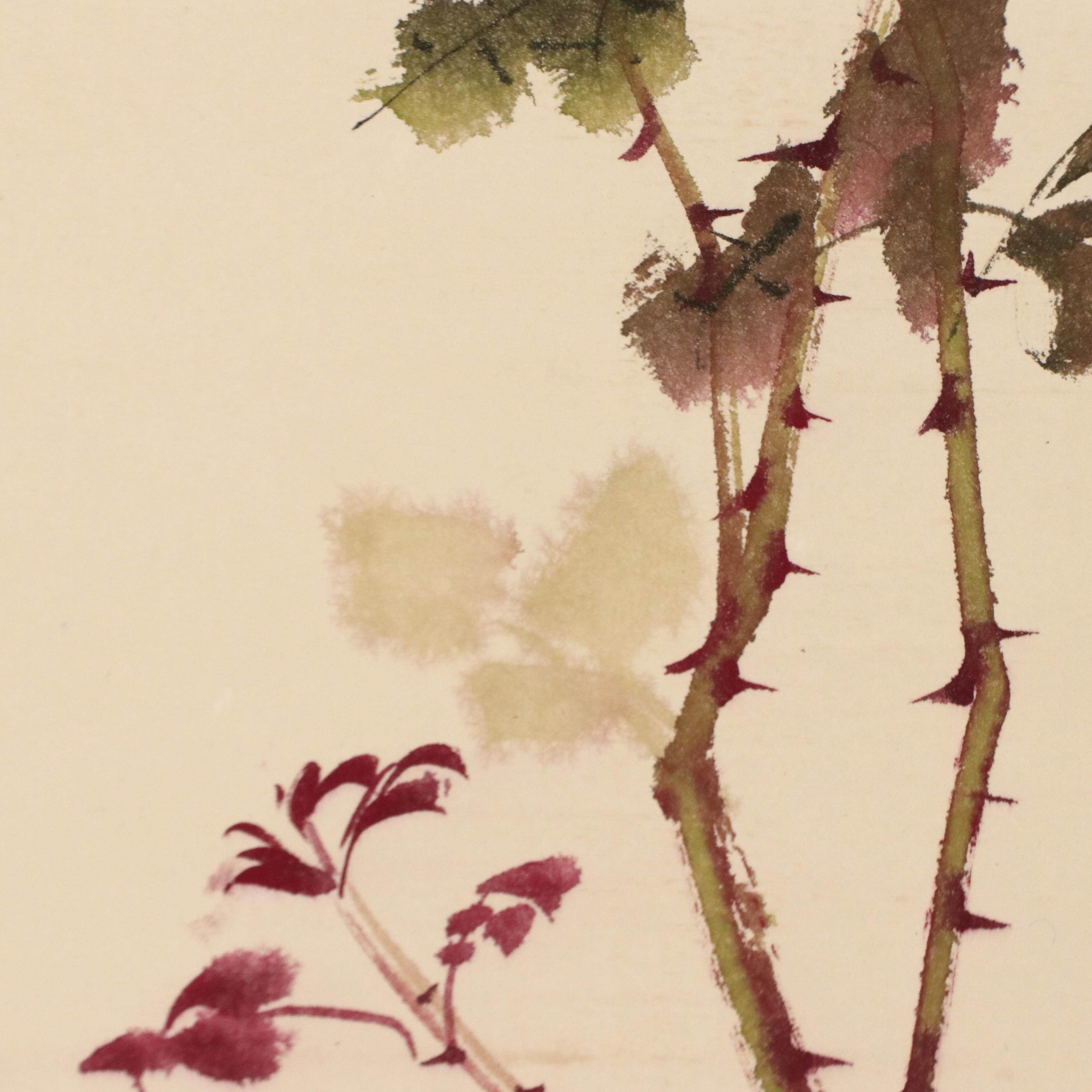 Chinese Watercolor Scroll of Roses, Mid to Late 20th Century