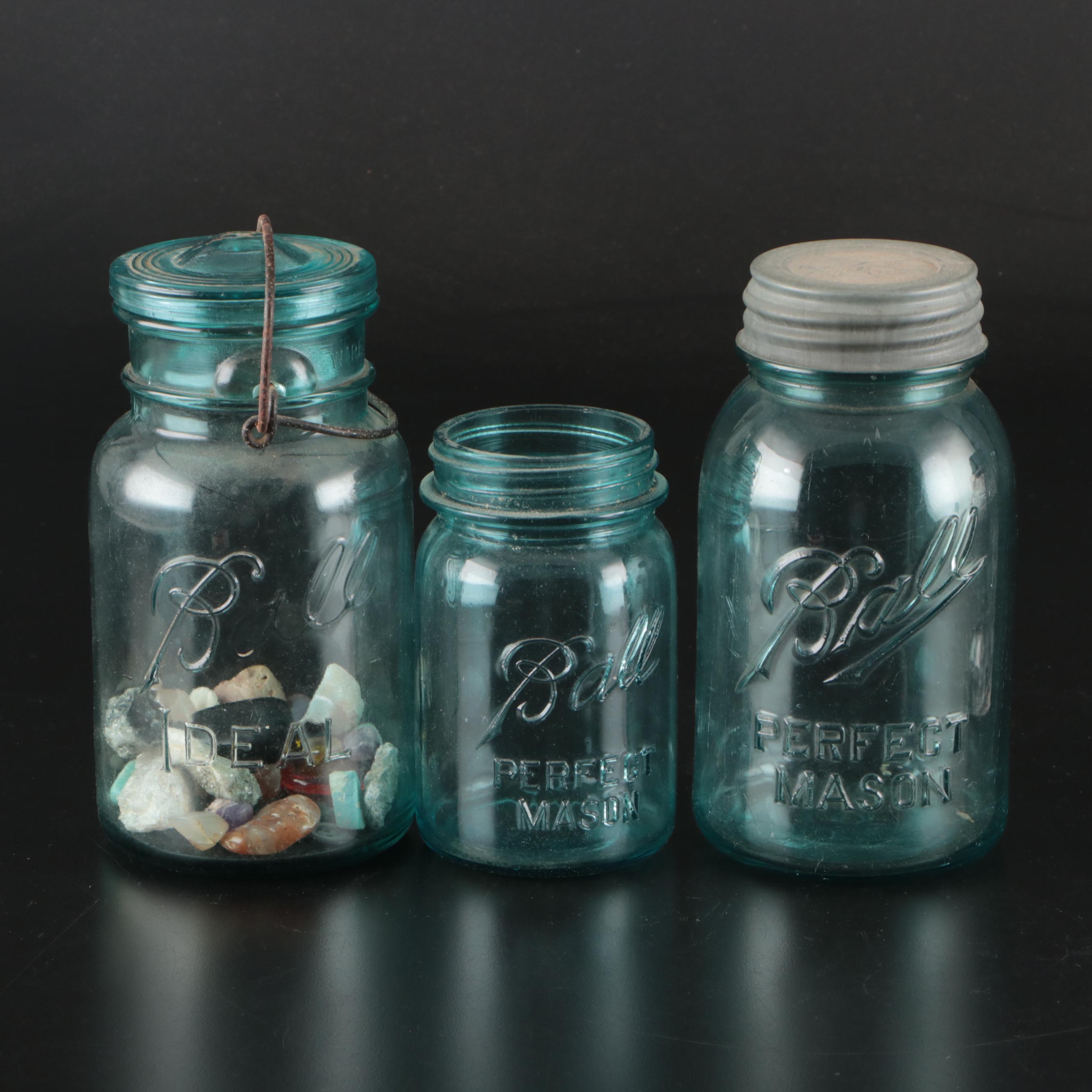 Vintage Barrel Pickle Jars with Other Canning Jars and Stones