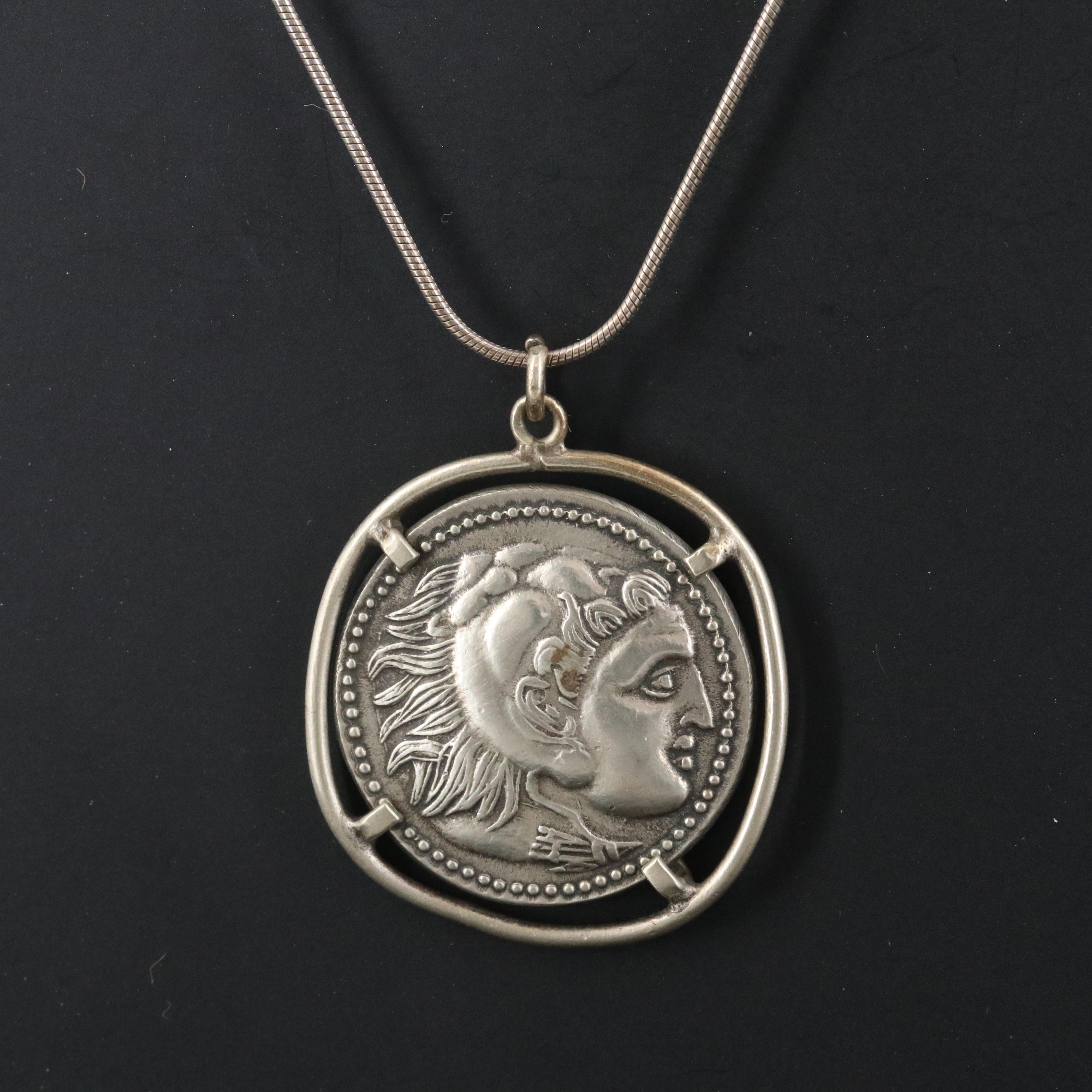 Replica Alexander the Great Coin Pendant on Sterling Chain