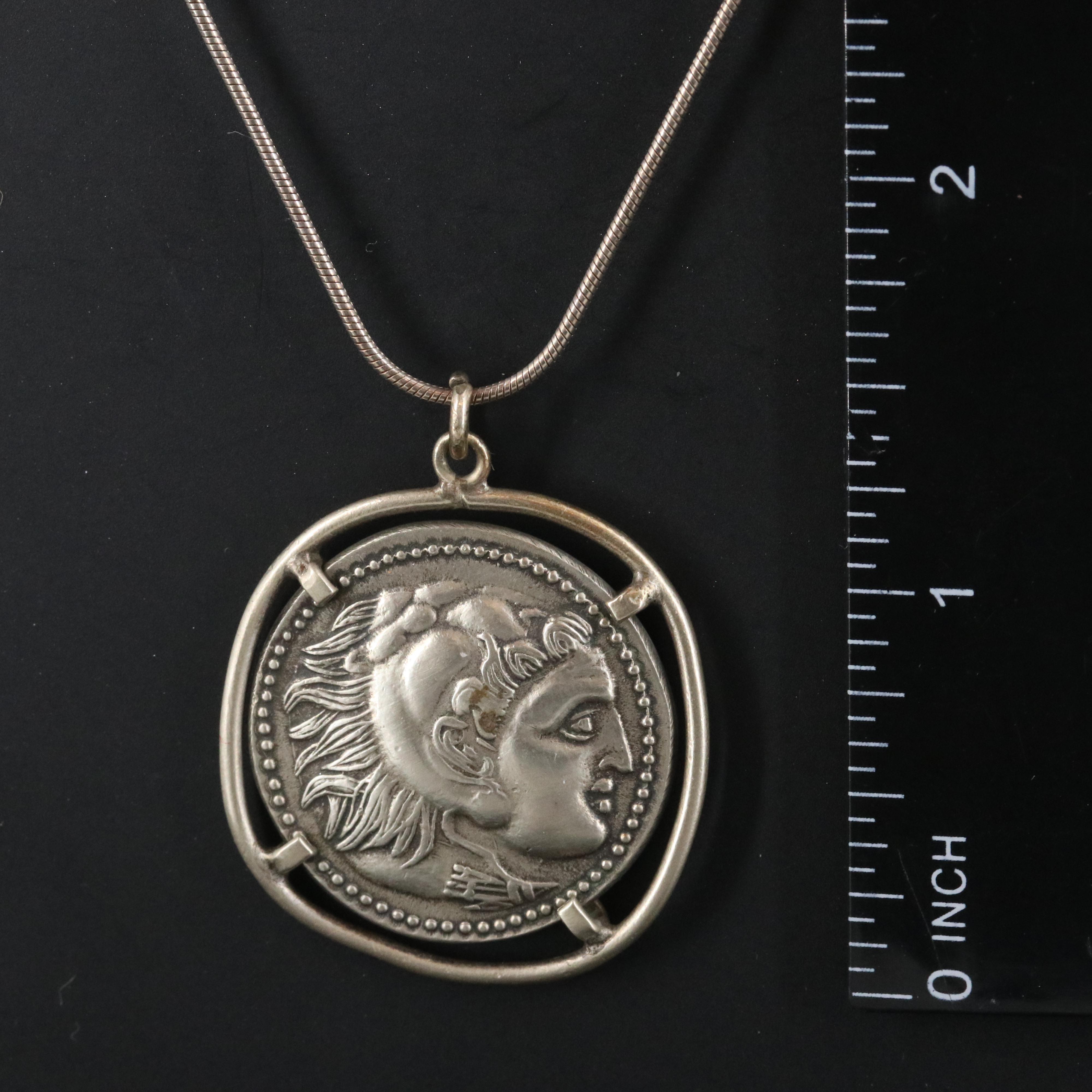 Replica Alexander the Great Coin Pendant on Sterling Chain