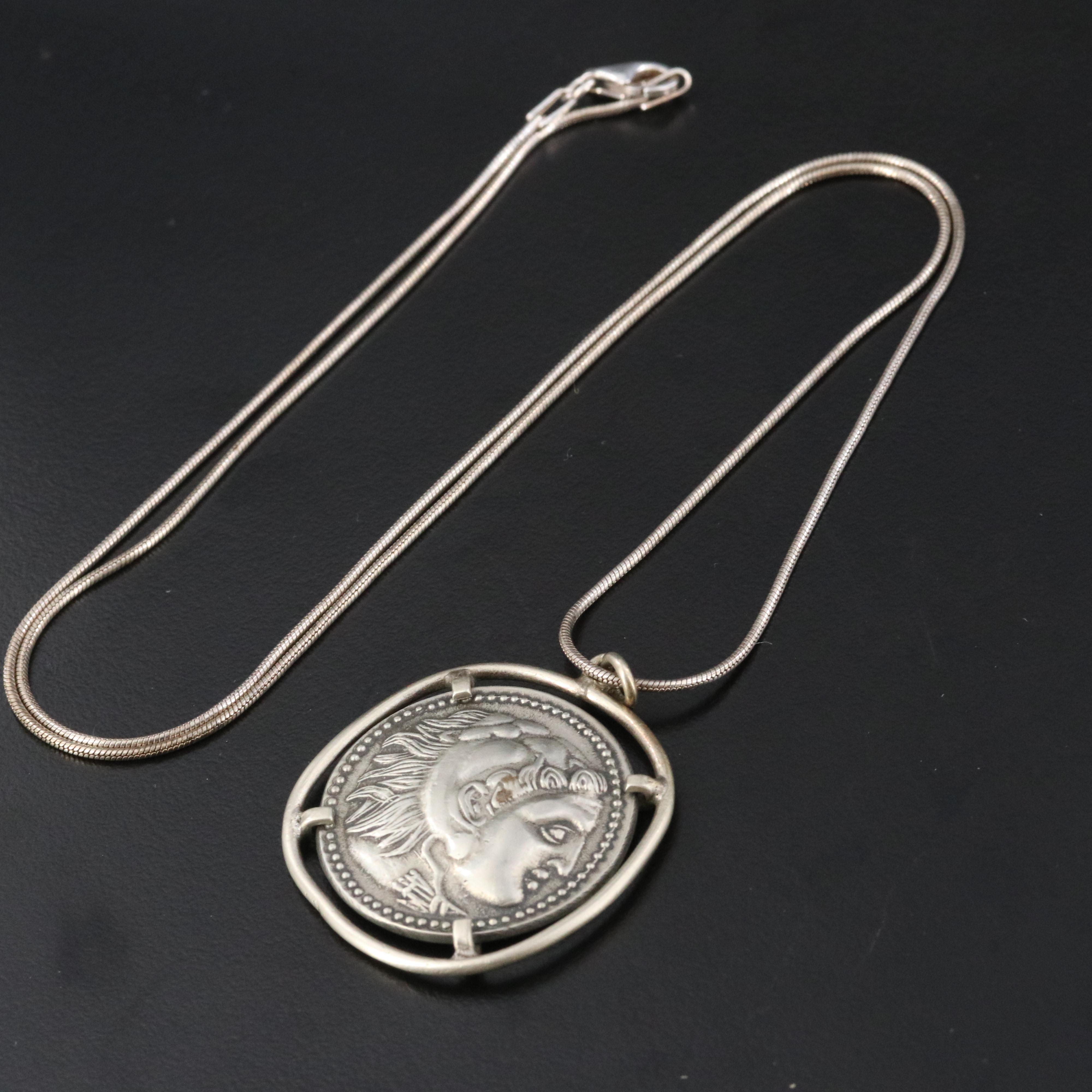 Replica Alexander the Great Coin Pendant on Sterling Chain
