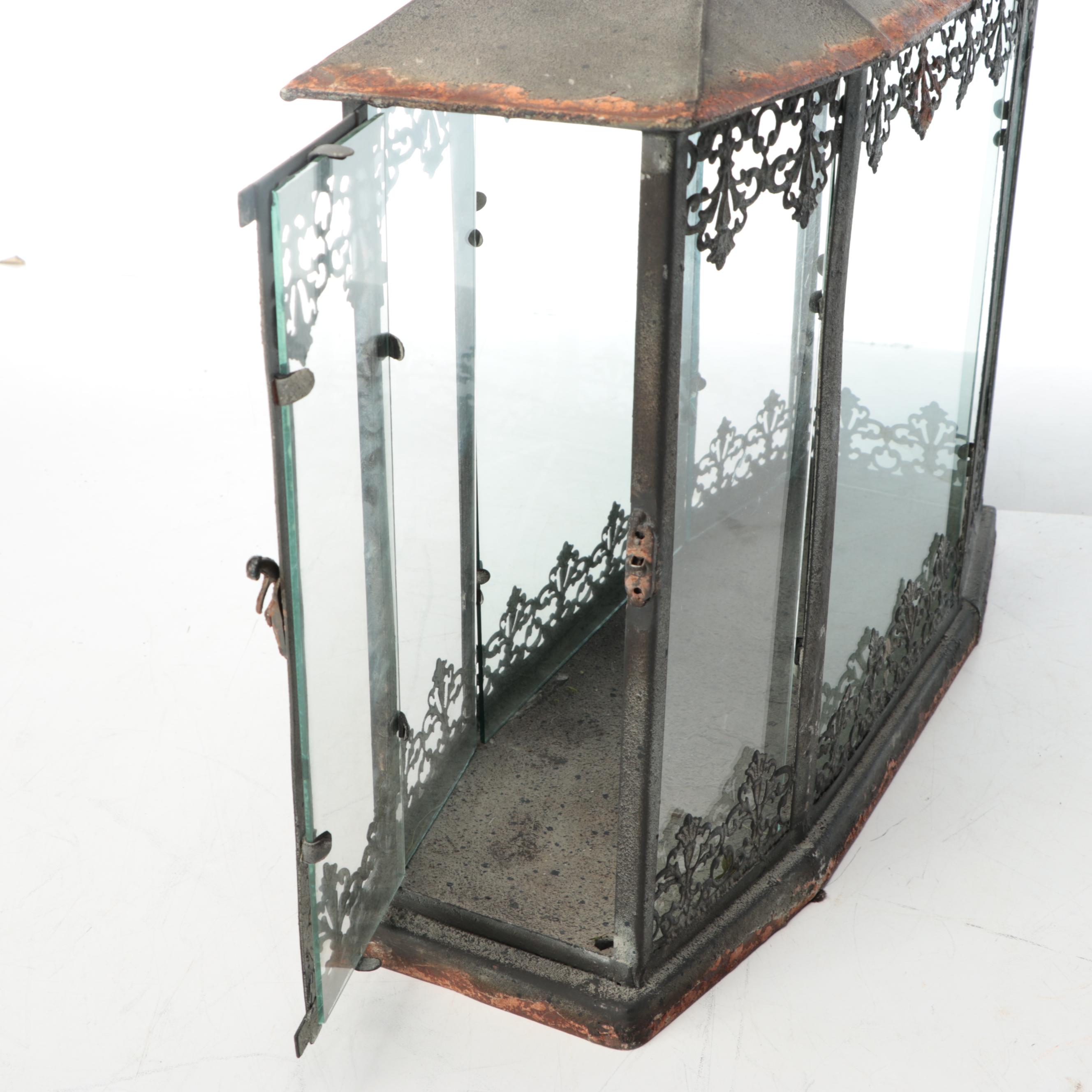 Victorian Style Cast Iron and Glass Hanging Terrarium