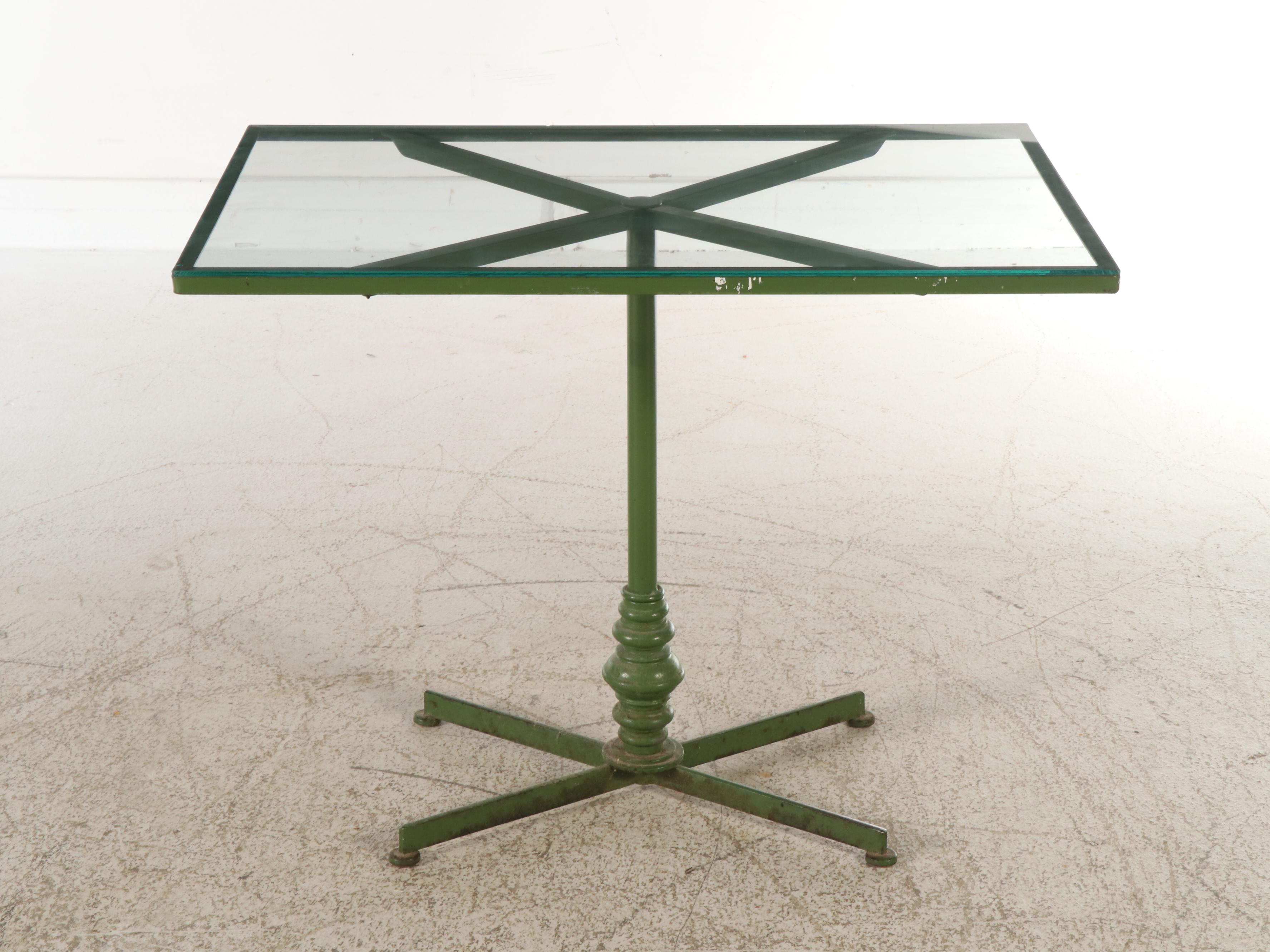 Vintage Green Wrought Iron Patio Bistro Table with Chairs
