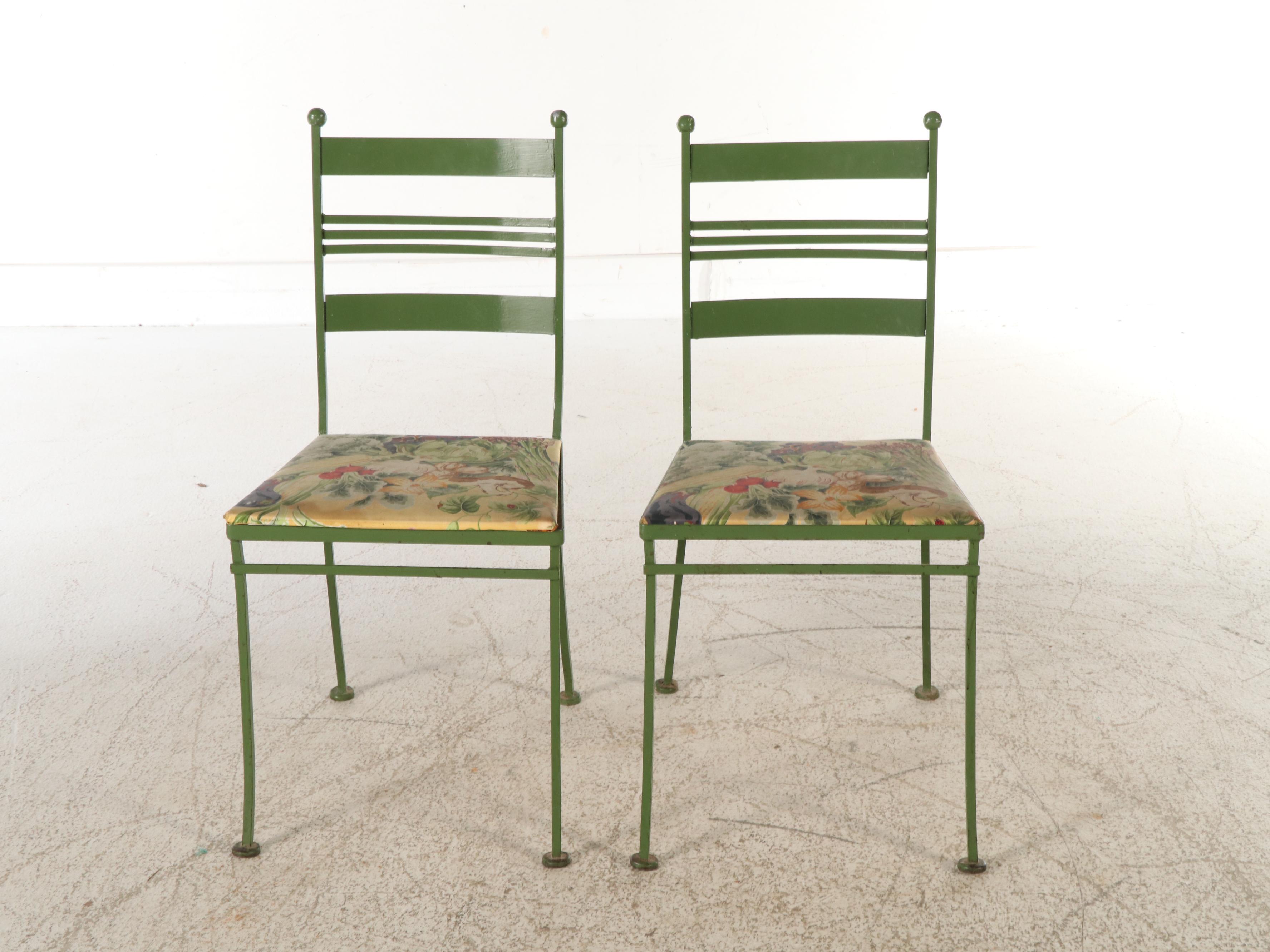 Vintage Green Wrought Iron Patio Bistro Table with Chairs