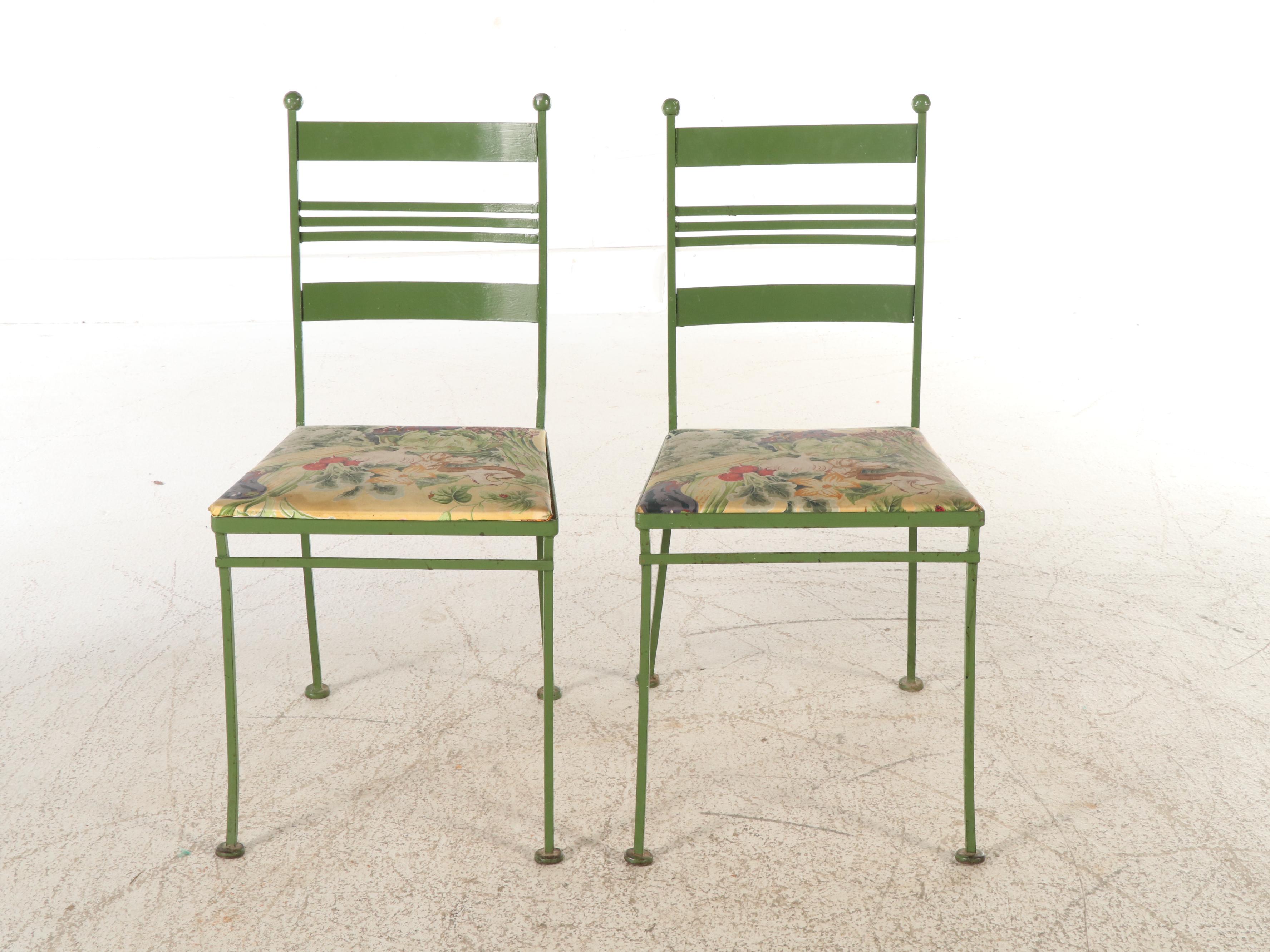 Vintage Green Wrought Iron Patio Bistro Table with Chairs
