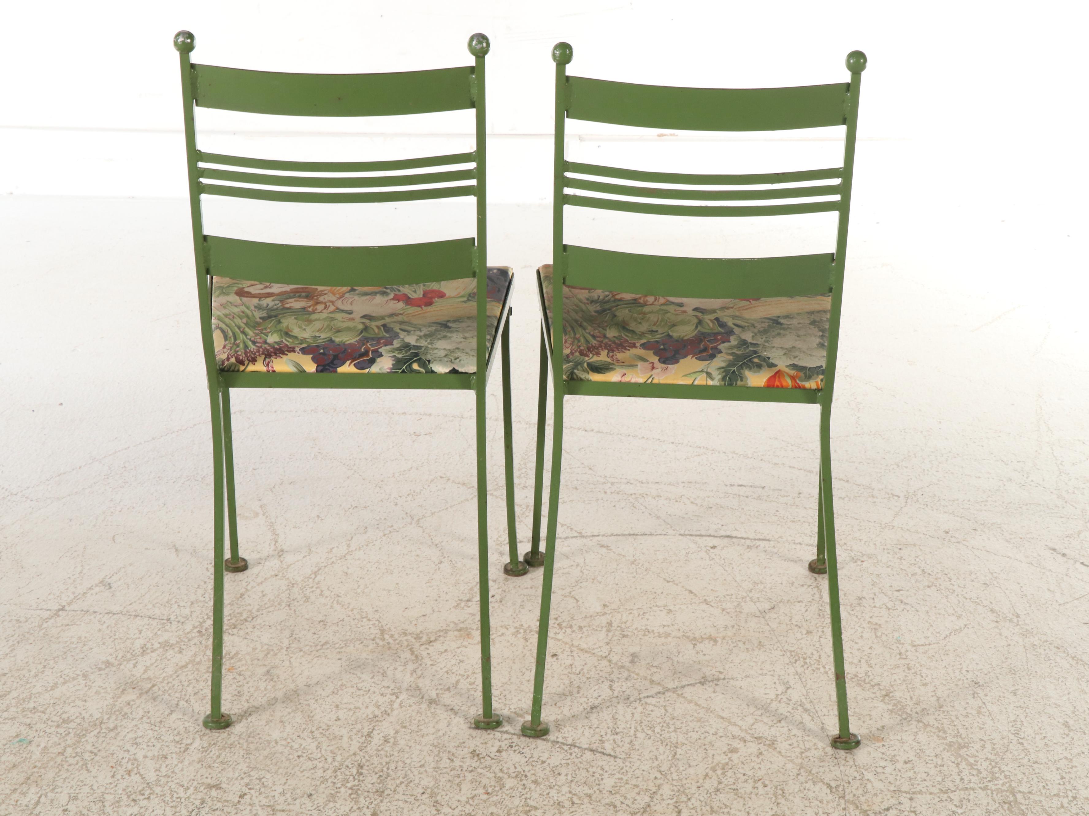 Vintage Green Wrought Iron Patio Bistro Table with Chairs