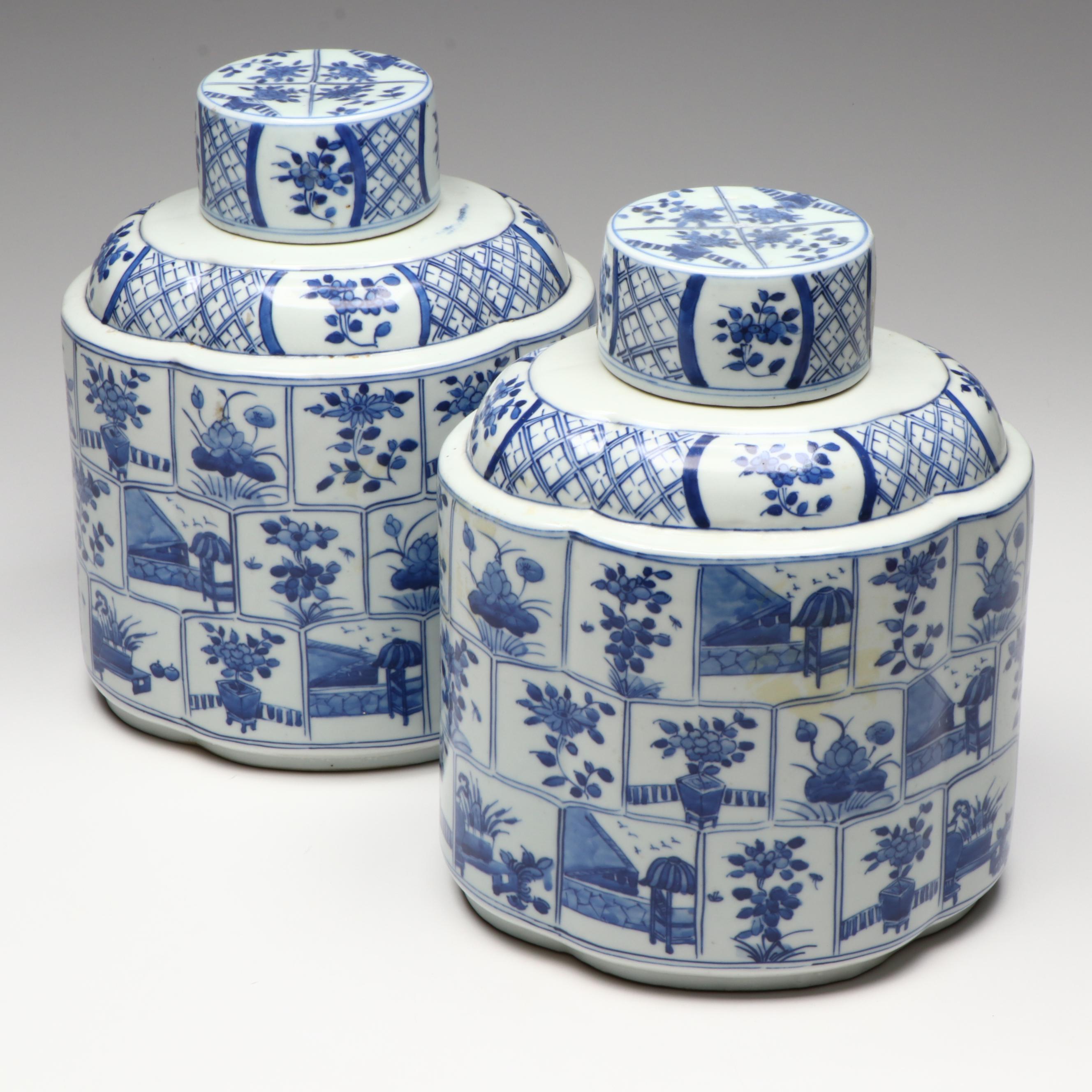 Antique Chinese Qing Dynasty Porcelain Tea Caddies, 19th Century