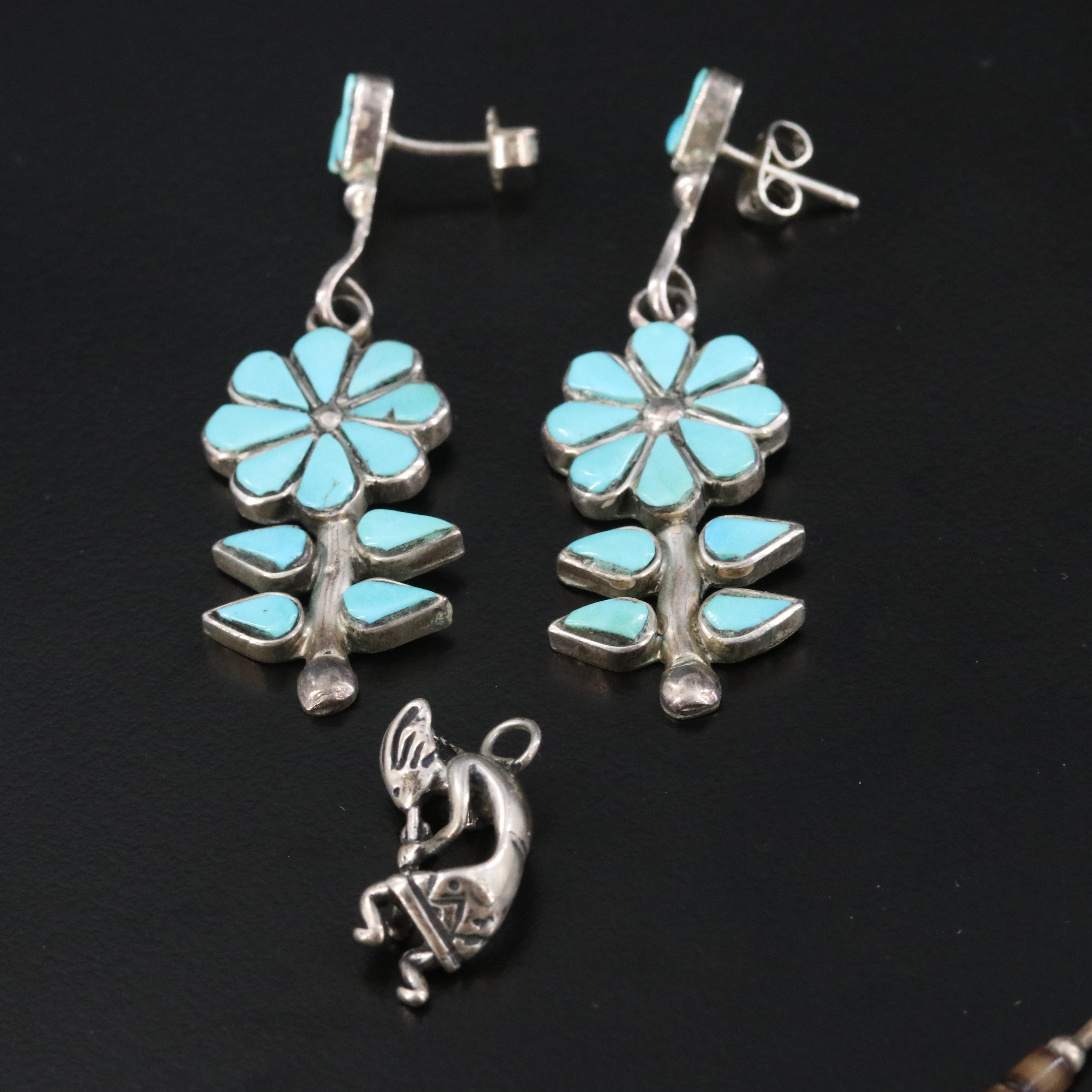 Sterling Artist-Signed Jewelry with Turquoise, Mother-of-Pearl and Bone