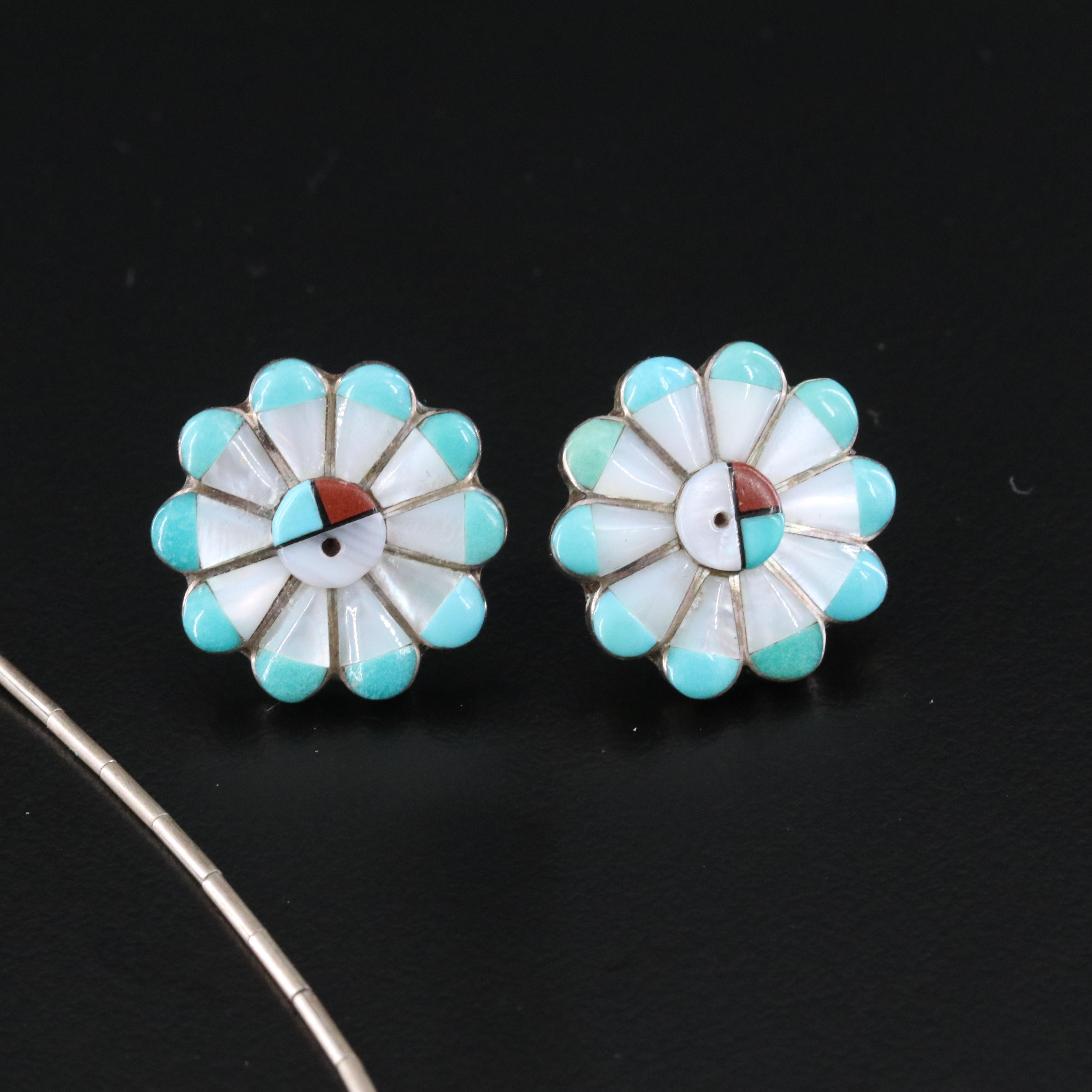 Sterling Artist-Signed Jewelry with Turquoise, Mother-of-Pearl and Bone