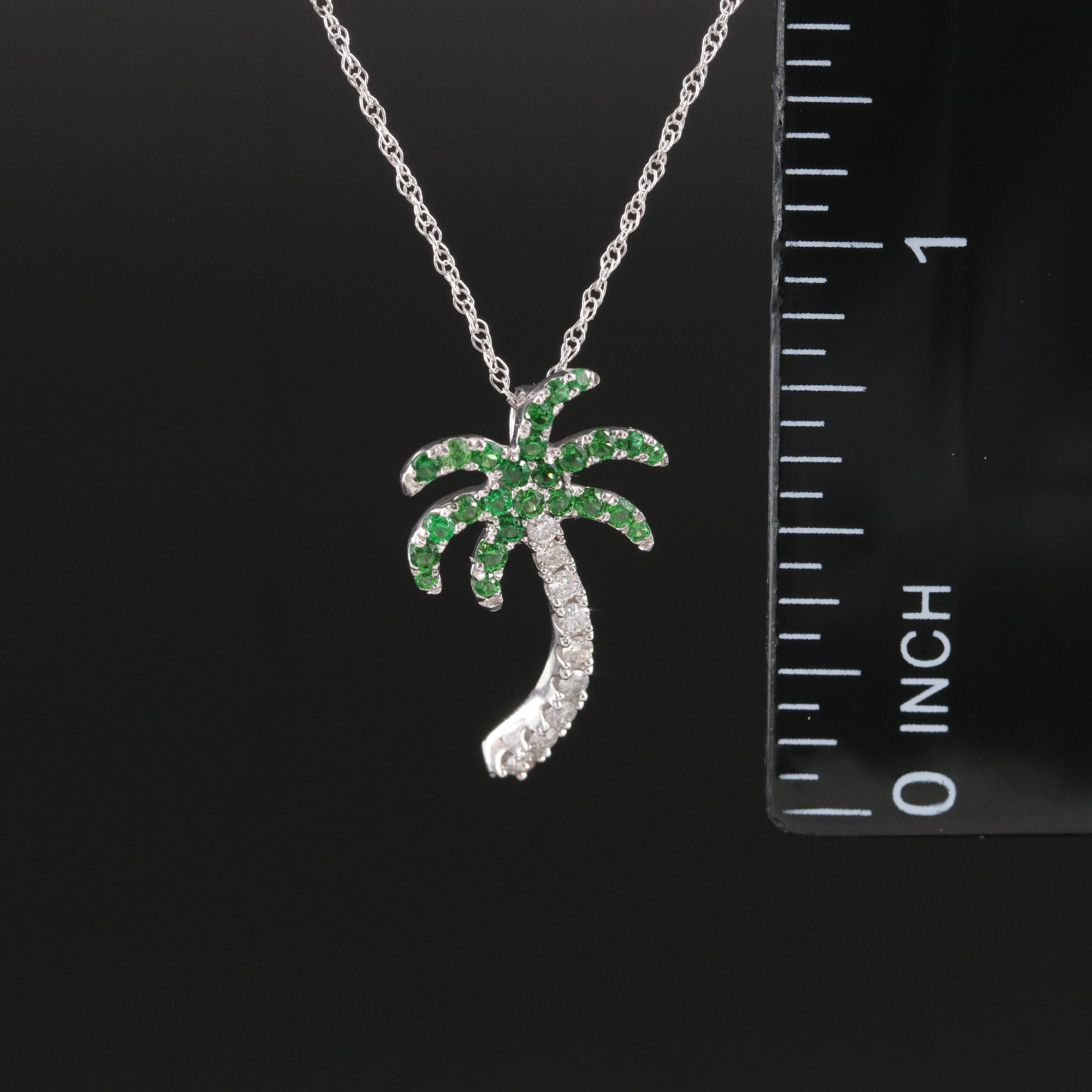 14K Tsavorite and Diamond Palm Tree Pendant Necklace