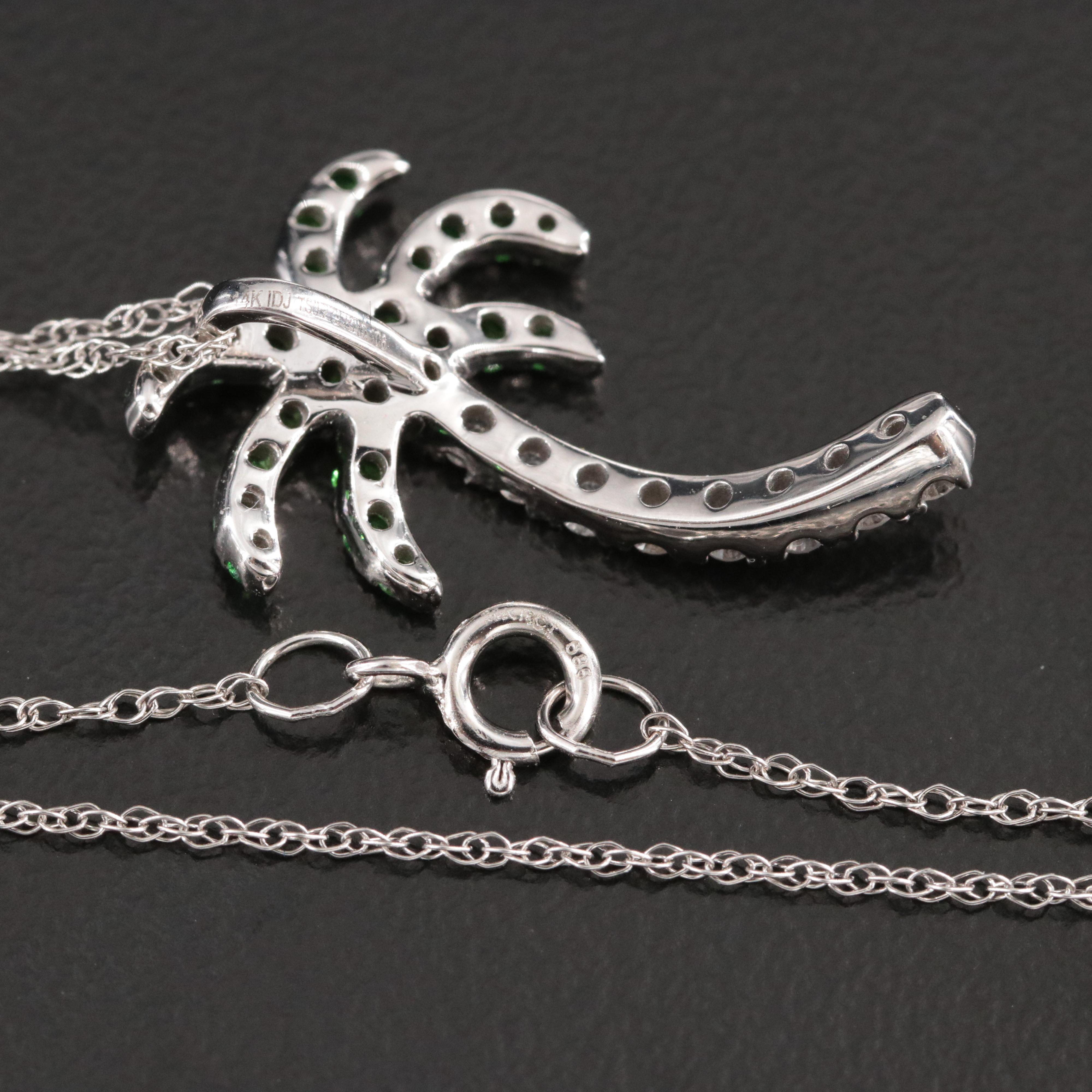 14K Tsavorite and Diamond Palm Tree Pendant Necklace